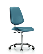 Class 10 Clean Room Vinyl Chair Chrome - Medium Bench Height with Medium Back & Casters in Marine Blue Supernova Vinyl
