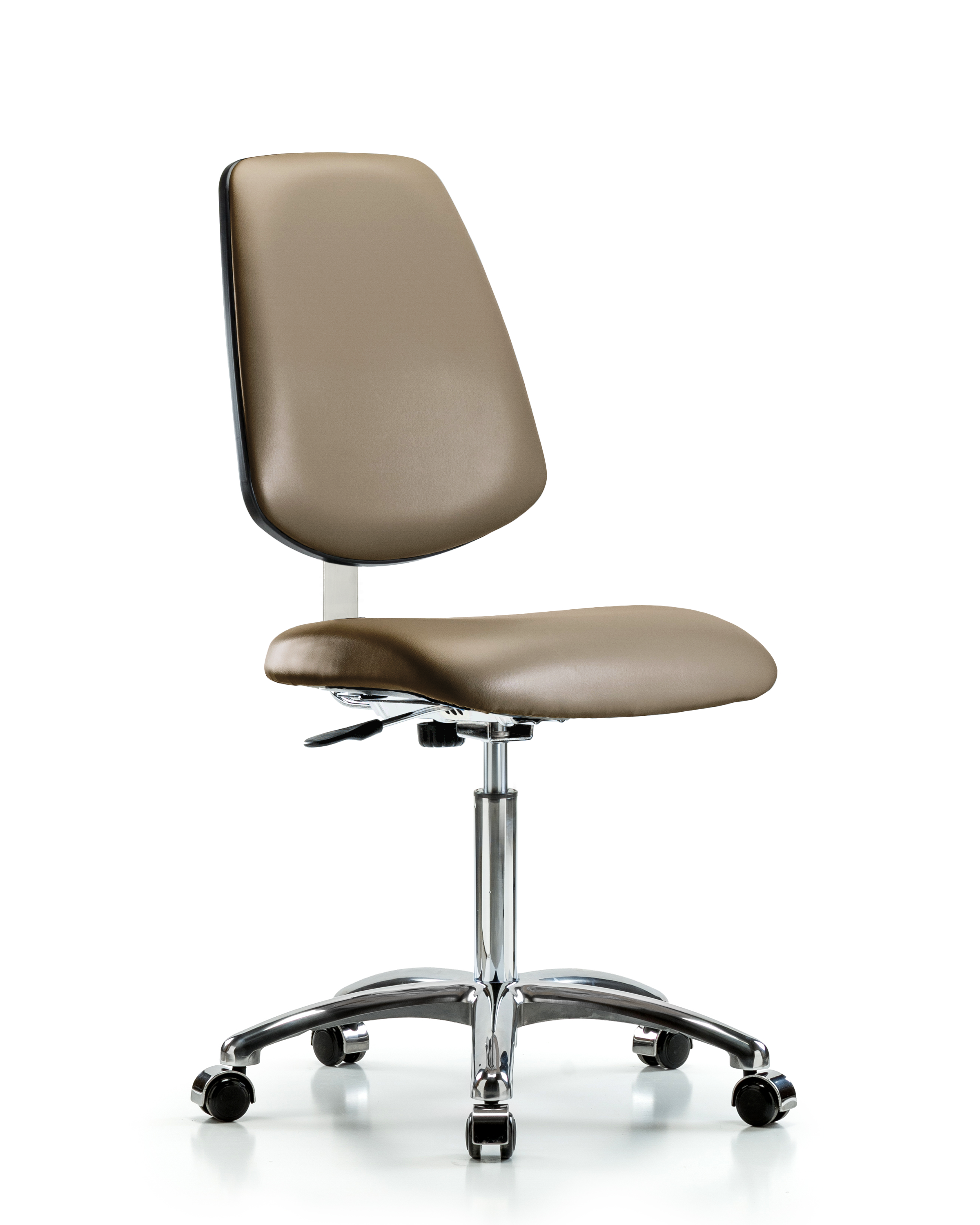 Class 10 Clean Room Vinyl Chair Chrome - Medium Bench Height with Medium Back & Casters in Taupe Supernova Vinyl