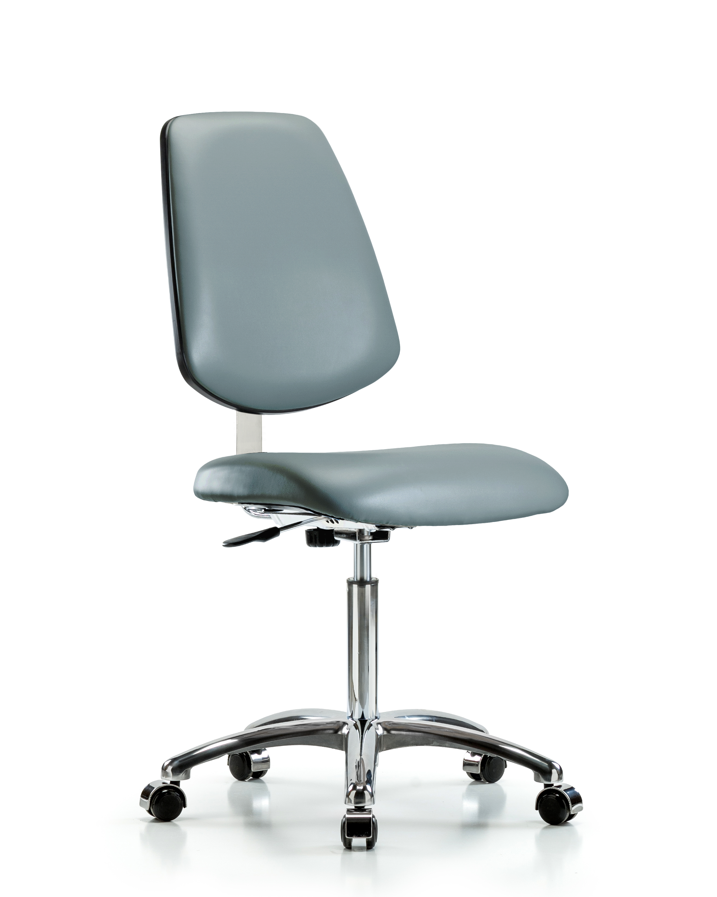 Class 10 Clean Room Vinyl Chair Chrome - Medium Bench Height with Medium Back & Casters in Storm Supernova Vinyl