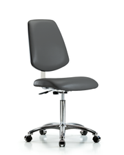Class 10 Clean Room Vinyl Chair Chrome - Medium Bench Height with Medium Back & Casters in Carbon Supernova Vinyl