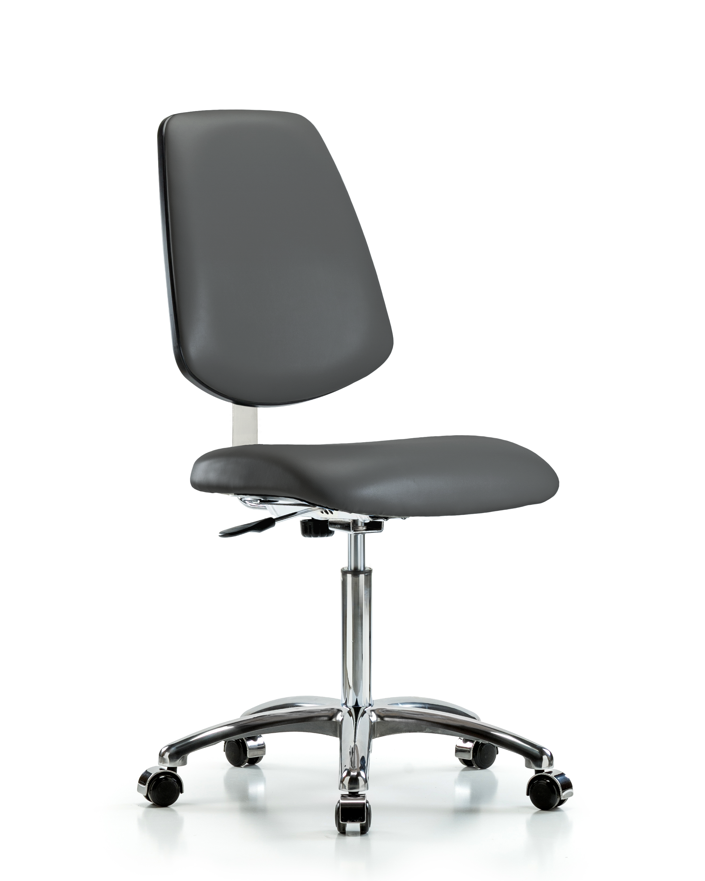Class 10 Clean Room Vinyl Chair Chrome - Medium Bench Height with Medium Back & Casters in Carbon Supernova Vinyl