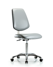 Class 10 Clean Room Vinyl Chair Chrome - Medium Bench Height with Medium Back & Casters in Sterling Supernova Vinyl