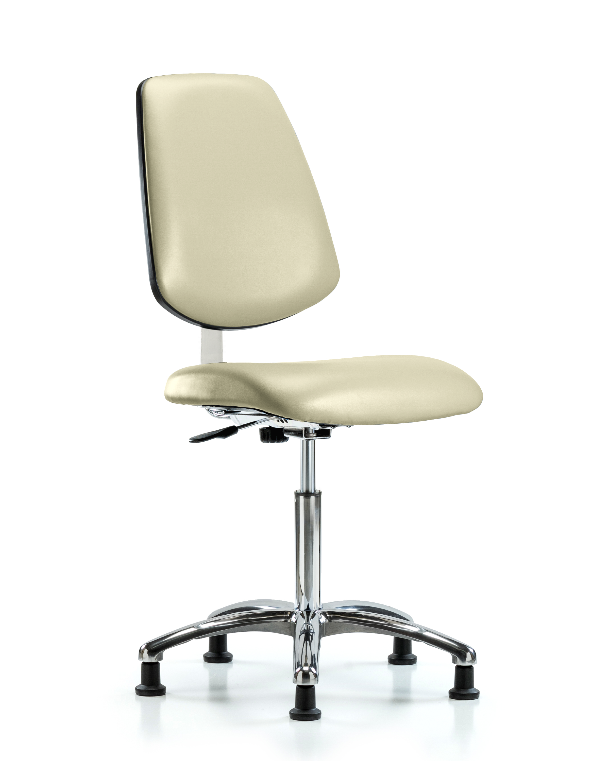 Class 10 Clean Room Vinyl Chair Chrome - Medium Bench Height with Medium Back & Stationary Glides in Adobe White Trailblazer Vinyl