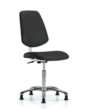 Class 10 Clean Room Vinyl Chair Chrome - Medium Bench Height with Medium Back & Stationary Glides in Black Trailblazer Vinyl