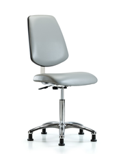 Class 10 Clean Room Vinyl Chair Chrome - Medium Bench Height with Medium Back & Stationary Glides in Dove Trailblazer Vinyl