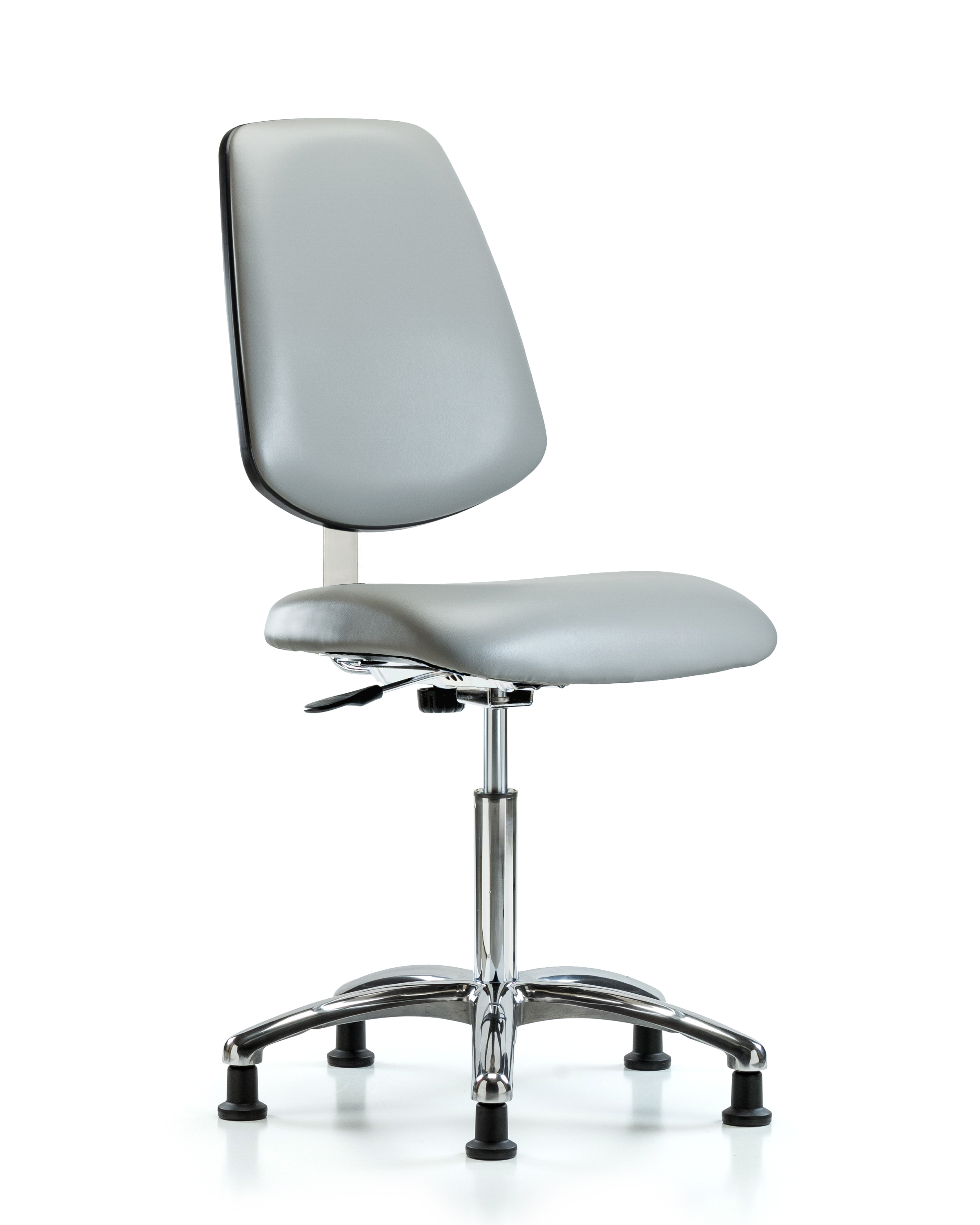 Class 10 Clean Room Vinyl Chair Chrome - Medium Bench Height with Medium Back & Stationary Glides in Dove Trailblazer Vinyl