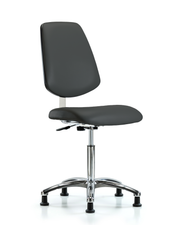 Class 10 Clean Room Vinyl Chair Chrome - Medium Bench Height with Medium Back & Stationary Glides in Charcoal Trailblazer Vinyl