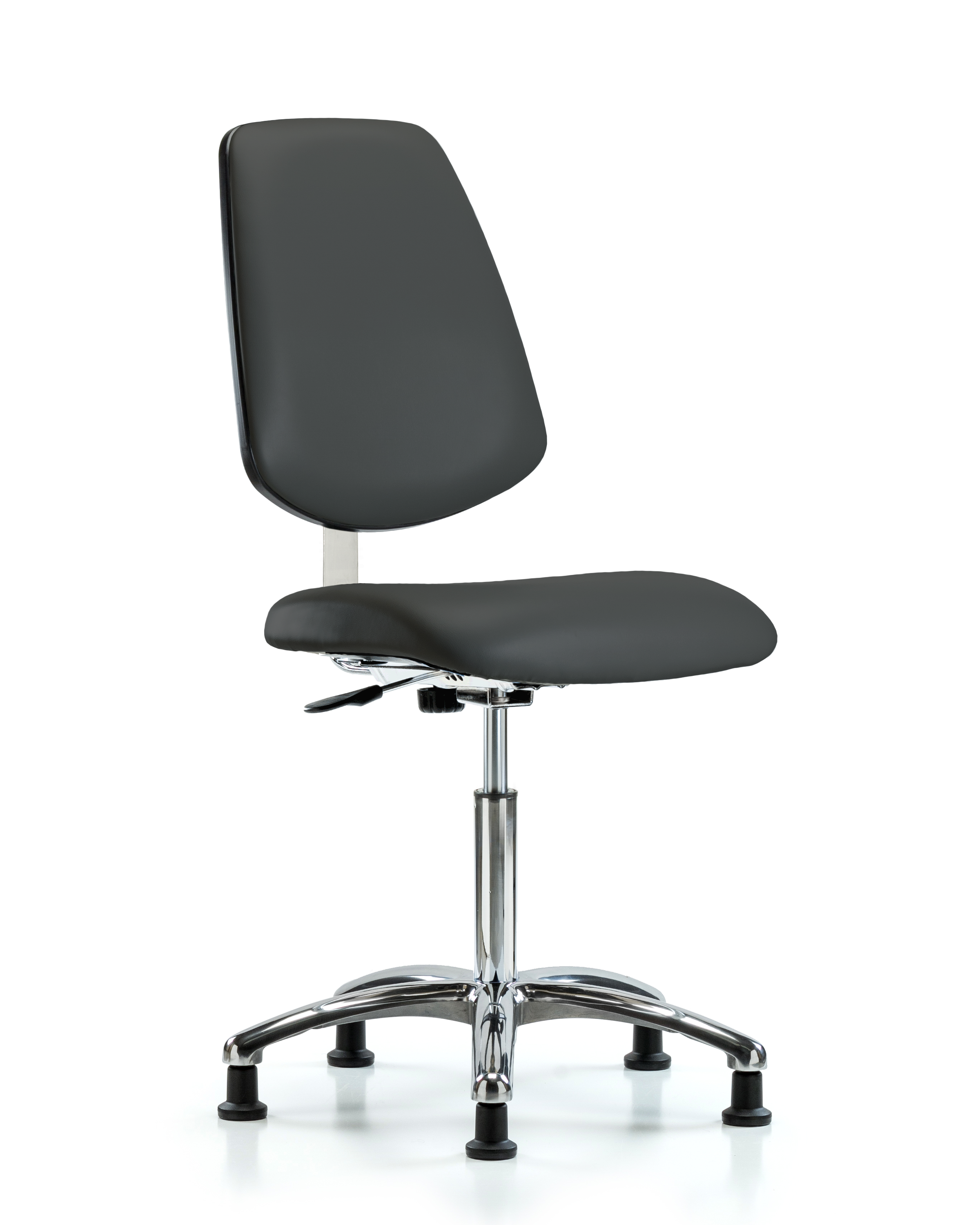 Class 10 Clean Room Vinyl Chair Chrome - Medium Bench Height with Medium Back & Stationary Glides in Charcoal Trailblazer Vinyl