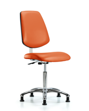 Class 10 Clean Room Vinyl Chair Chrome - Medium Bench Height with Medium Back & Stationary Glides in Orange Kist Trailblazer Vinyl