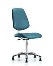 Class 10 Clean Room Vinyl Chair Chrome - Medium Bench Height with Medium Back & Stationary Glides in Marine Blue Supernova Vinyl
