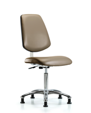 Class 10 Clean Room Vinyl Chair Chrome - Medium Bench Height with Medium Back & Stationary Glides in Taupe Supernova Vinyl