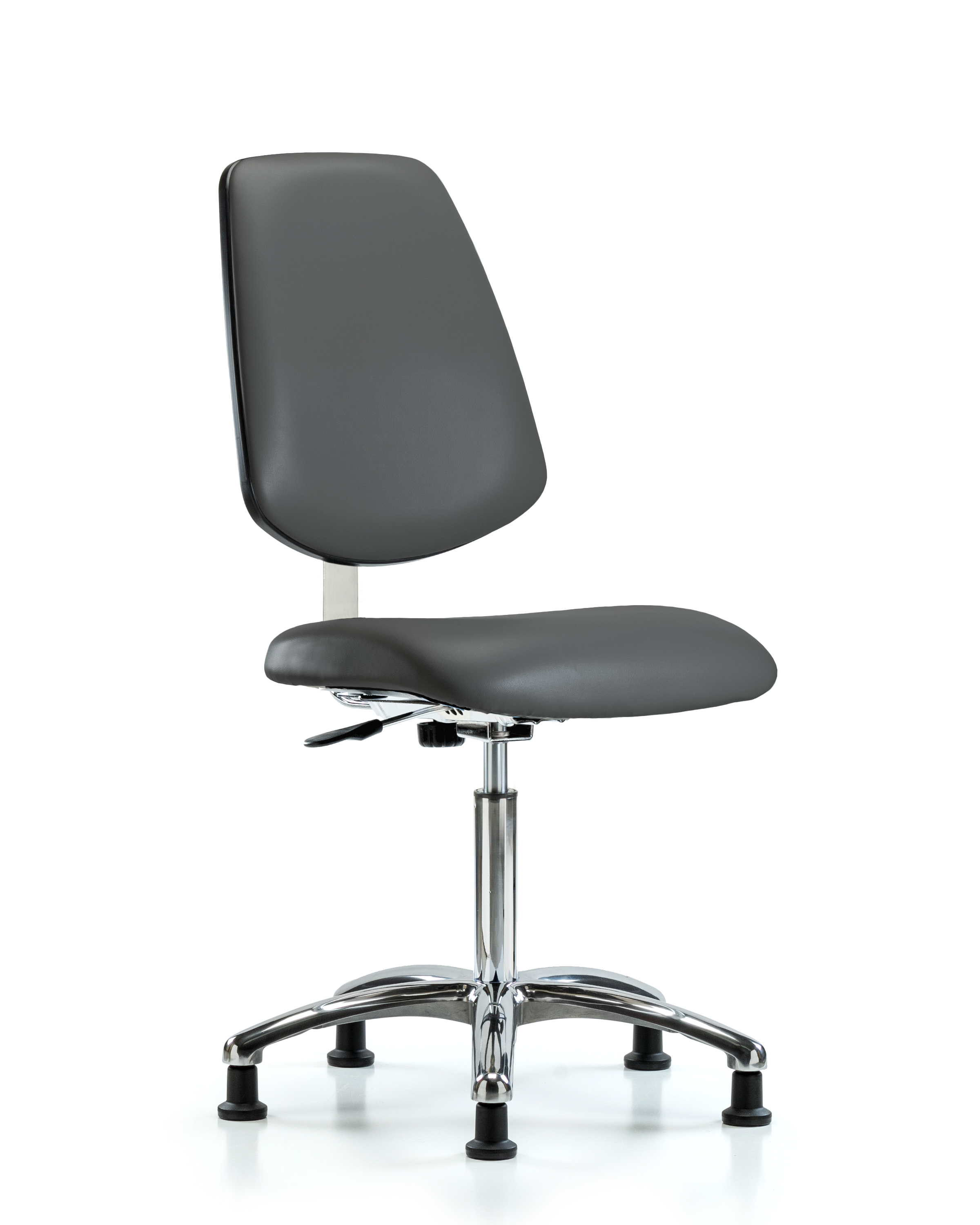 Class 10 Clean Room Vinyl Chair Chrome - Medium Bench Height with Medium Back & Stationary Glides in Carbon Supernova Vinyl