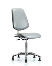 Class 10 Clean Room Vinyl Chair Chrome - Medium Bench Height with Medium Back & Stationary Glides in Sterling Supernova Vinyl