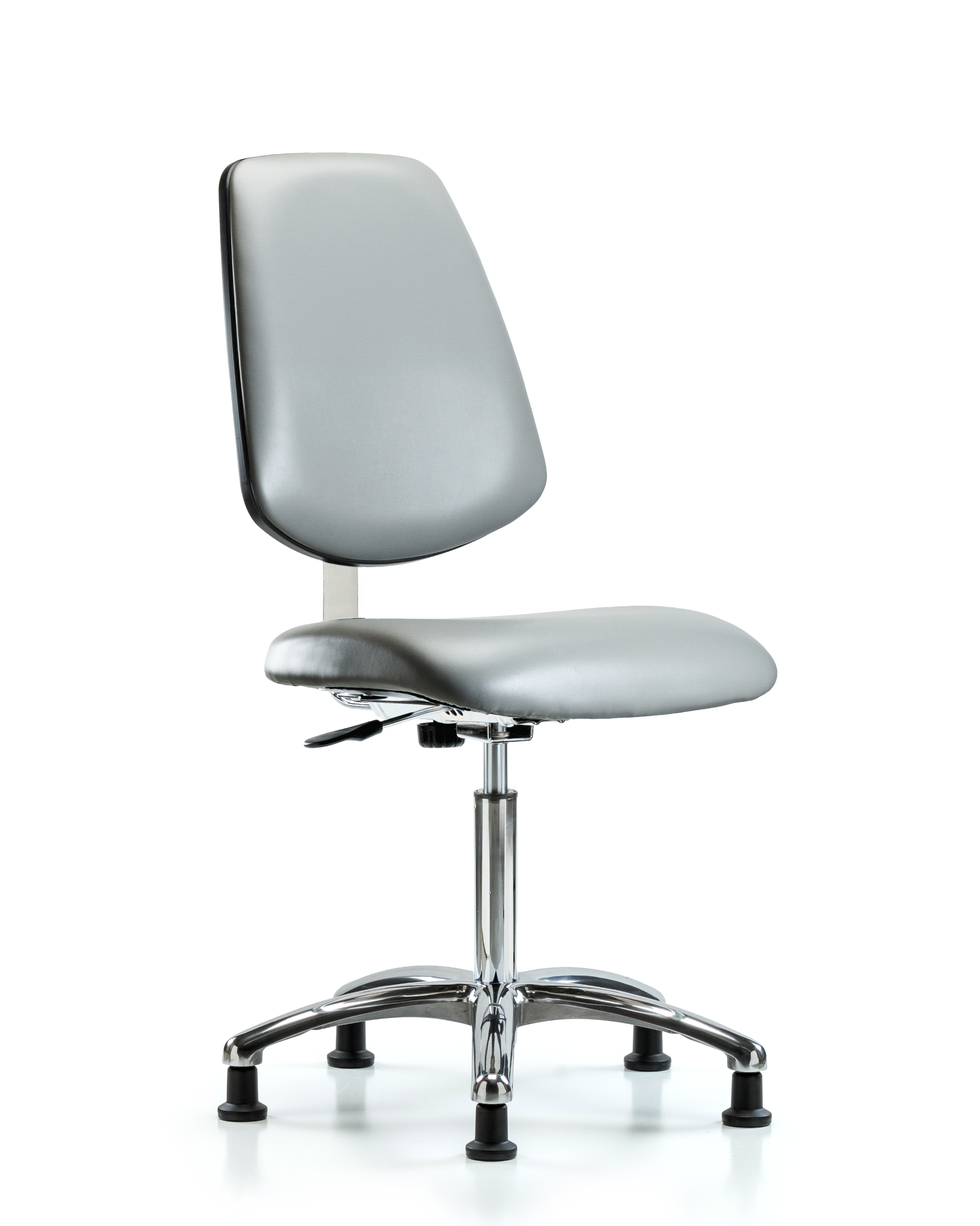 Class 10 Clean Room Vinyl Chair Chrome - Medium Bench Height with Medium Back & Stationary Glides in Sterling Supernova Vinyl