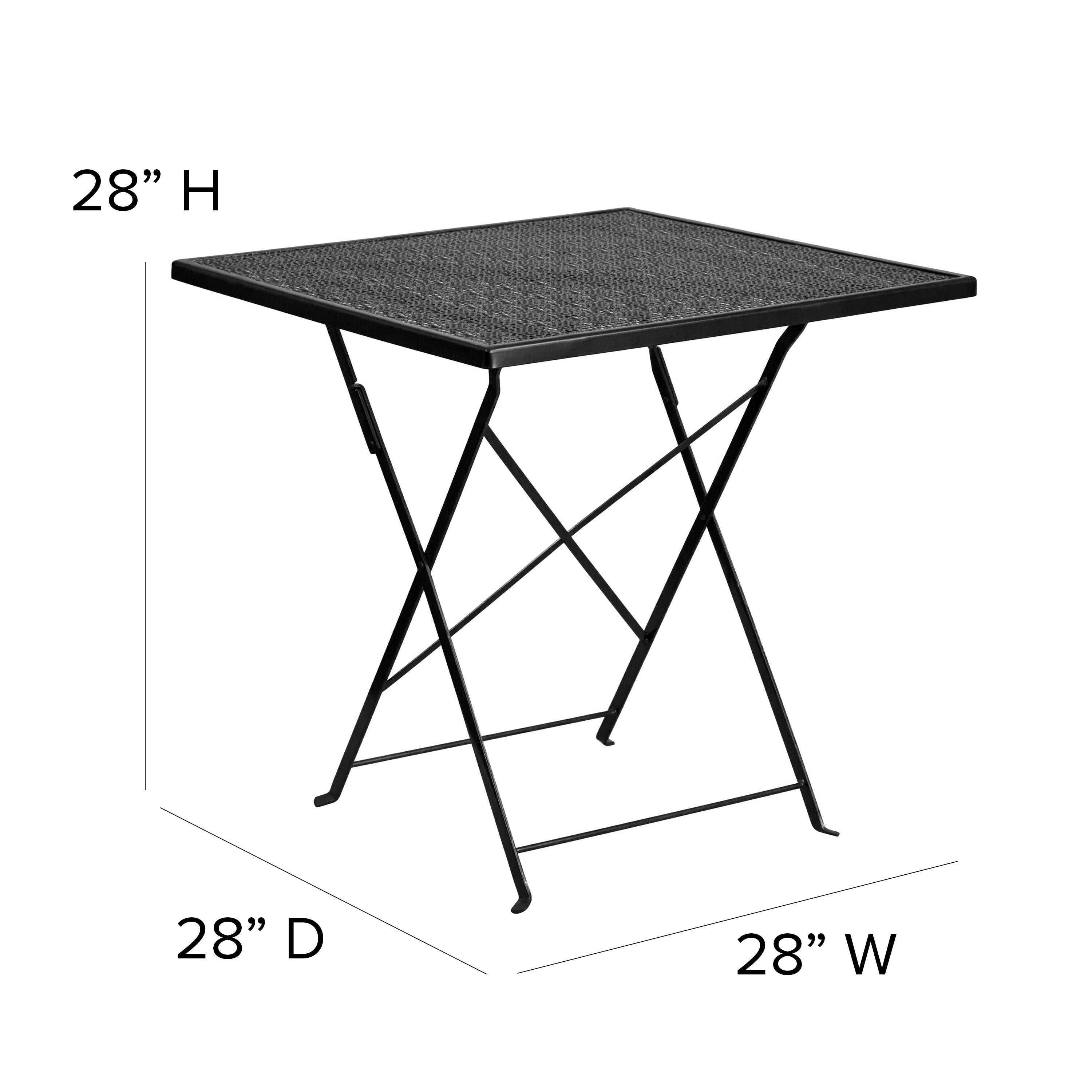 Oia Commercial Grade 28" Square Black Indoor-Outdoor Steel Folding Patio Table