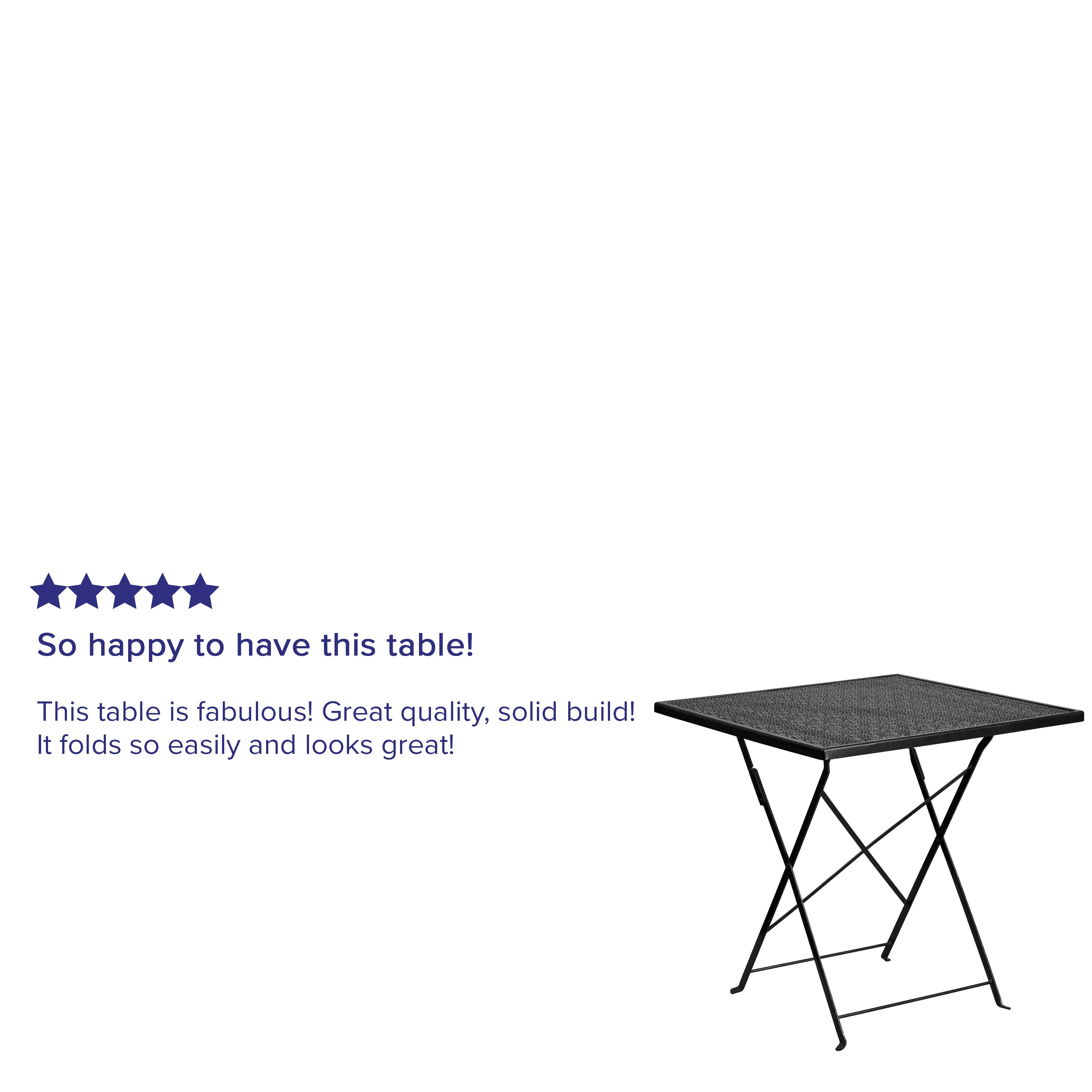 Oia Commercial Grade 28" Square Black Indoor-Outdoor Steel Folding Patio Table