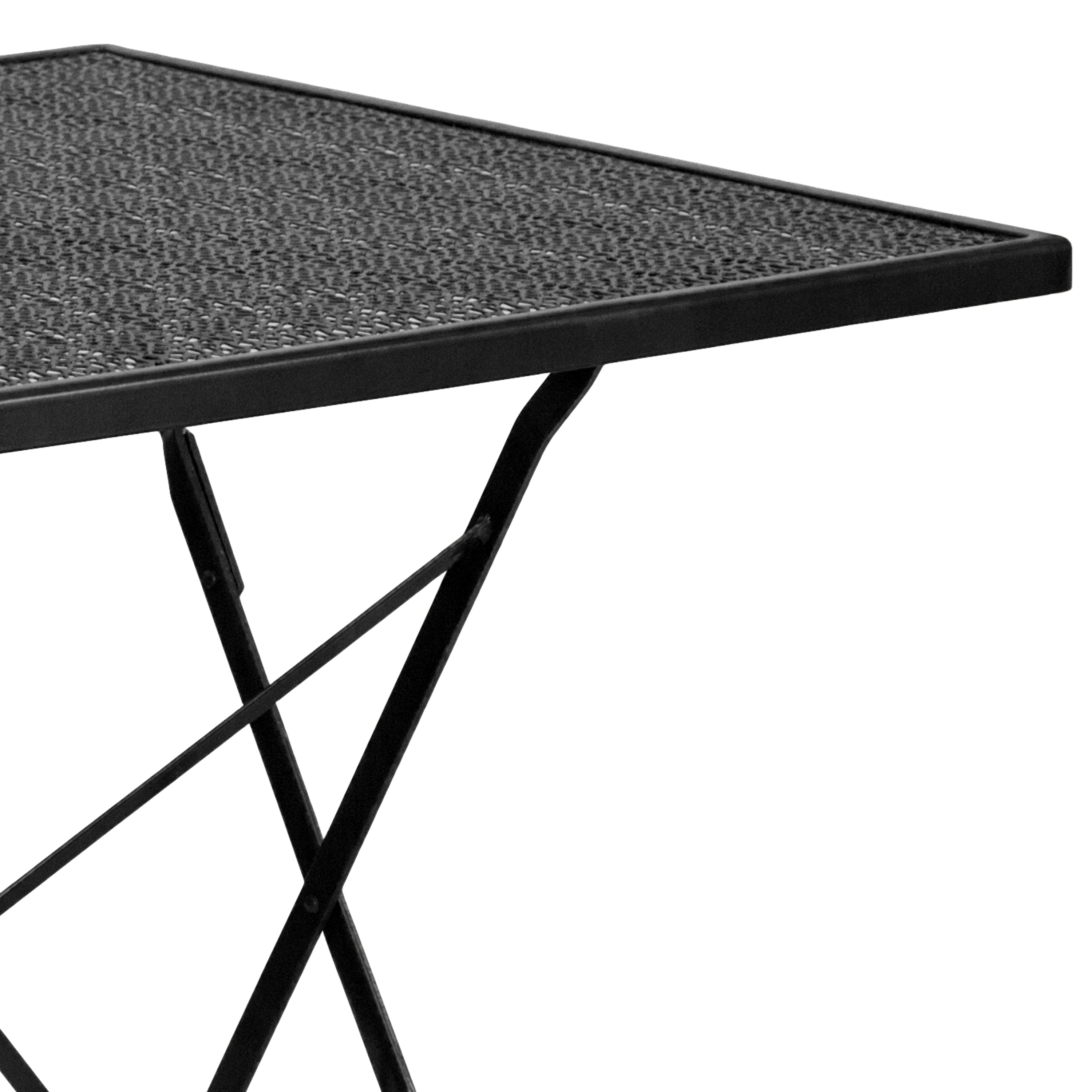 Oia Commercial Grade 28" Square Black Indoor-Outdoor Steel Folding Patio Table