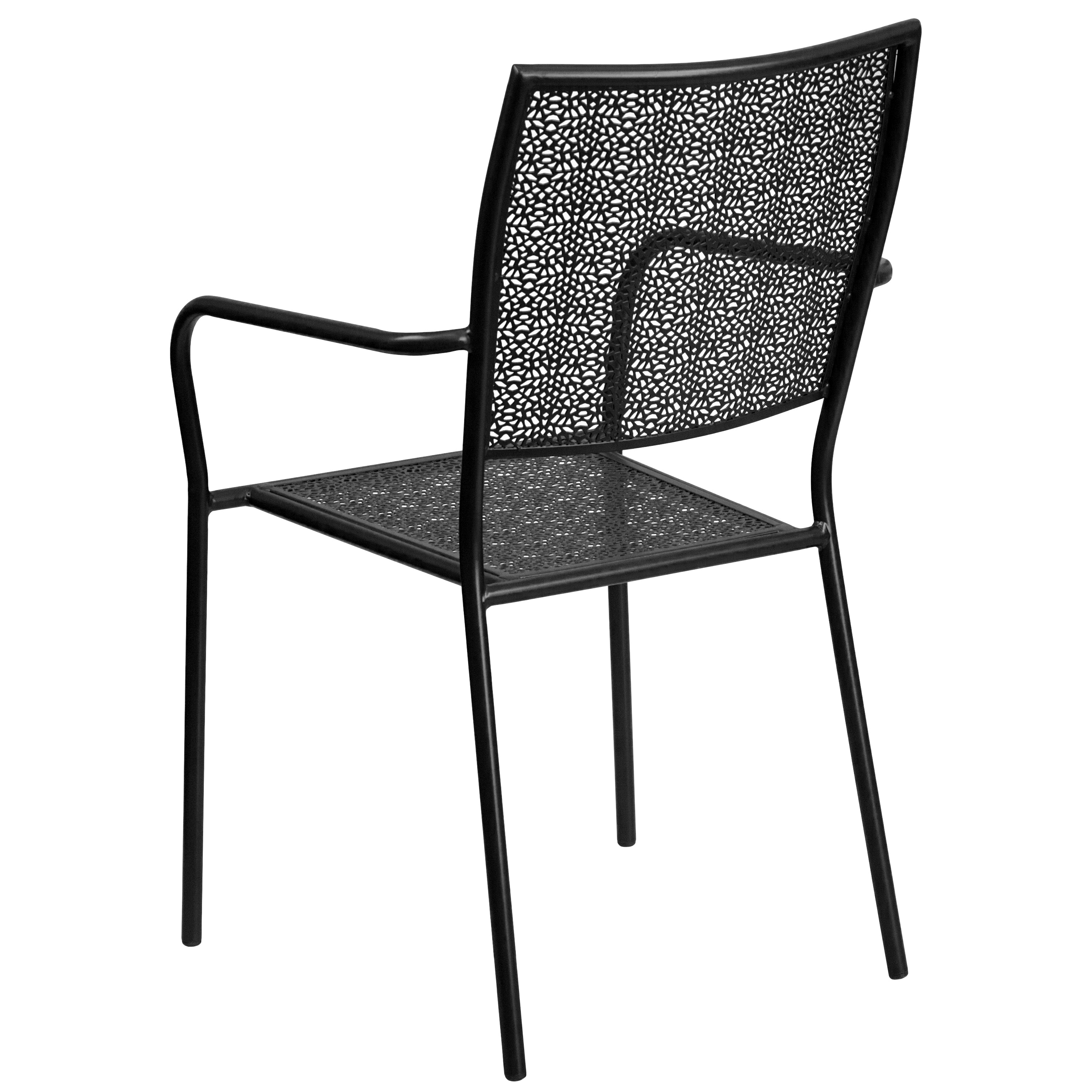 Oia Commercial Grade Black Indoor-Outdoor Steel Patio Arm Chair with Square Back