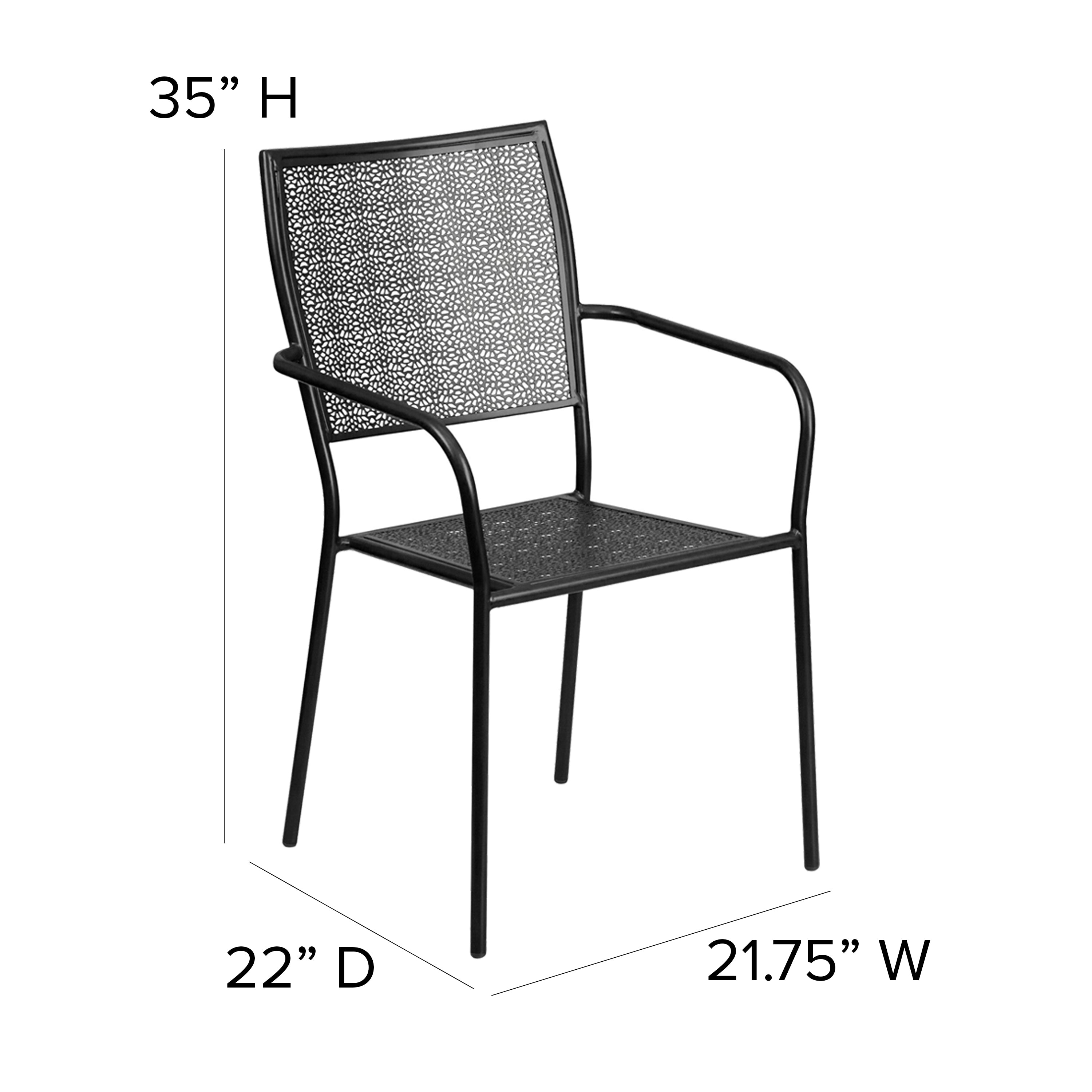 Oia Commercial Grade Black Indoor-Outdoor Steel Patio Arm Chair with Square Back