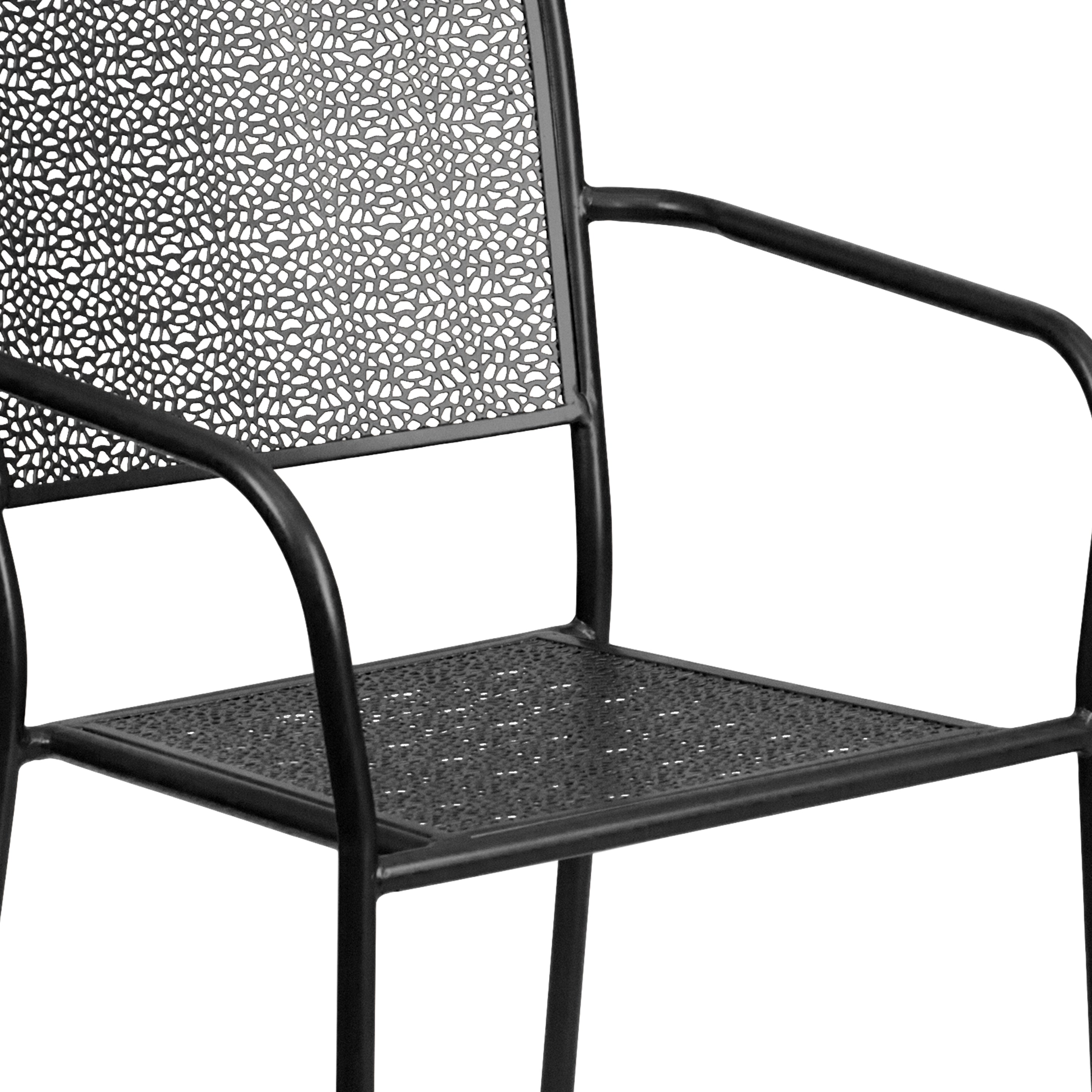 Oia Commercial Grade Black Indoor-Outdoor Steel Patio Arm Chair with Square Back