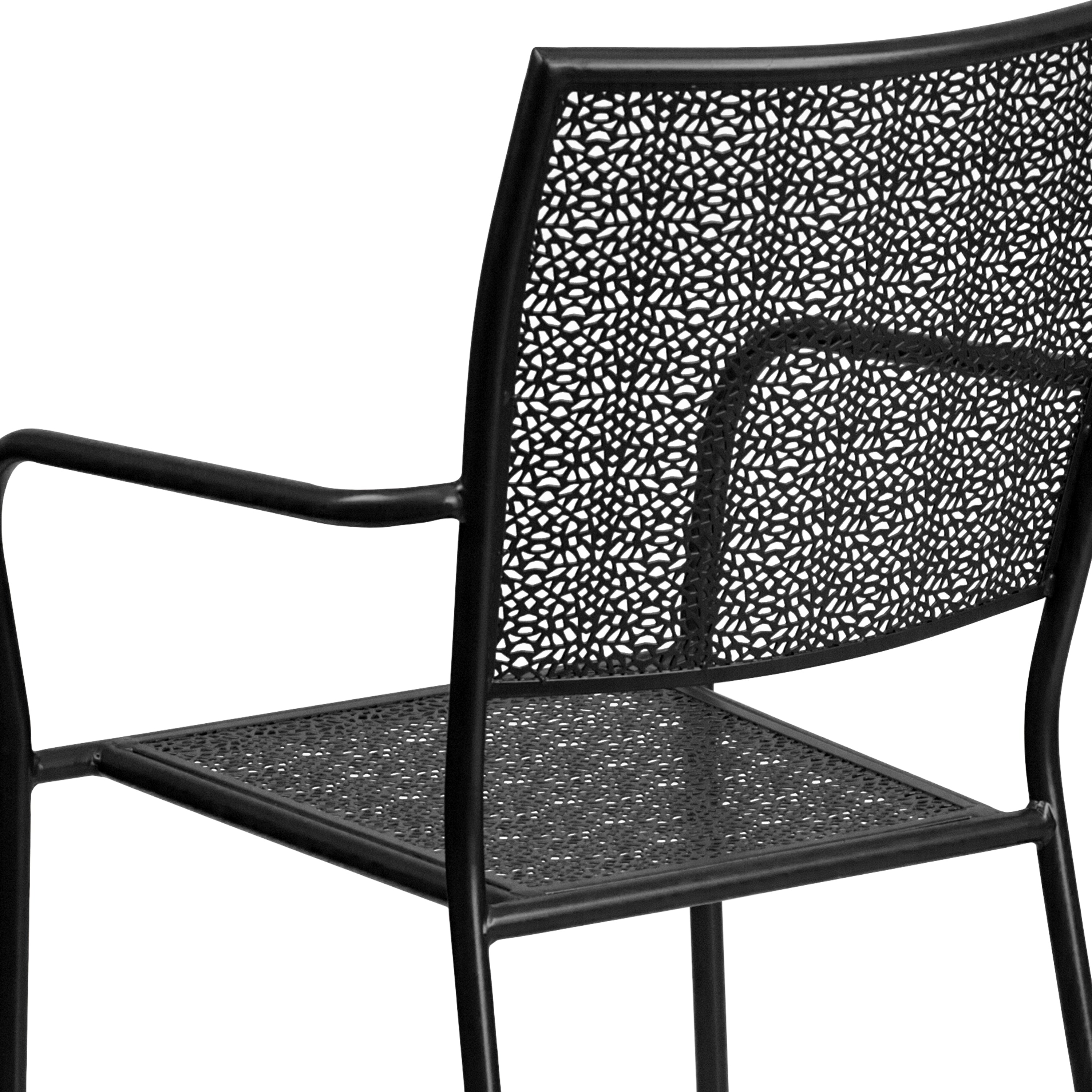 Oia Commercial Grade Black Indoor-Outdoor Steel Patio Arm Chair with Square Back