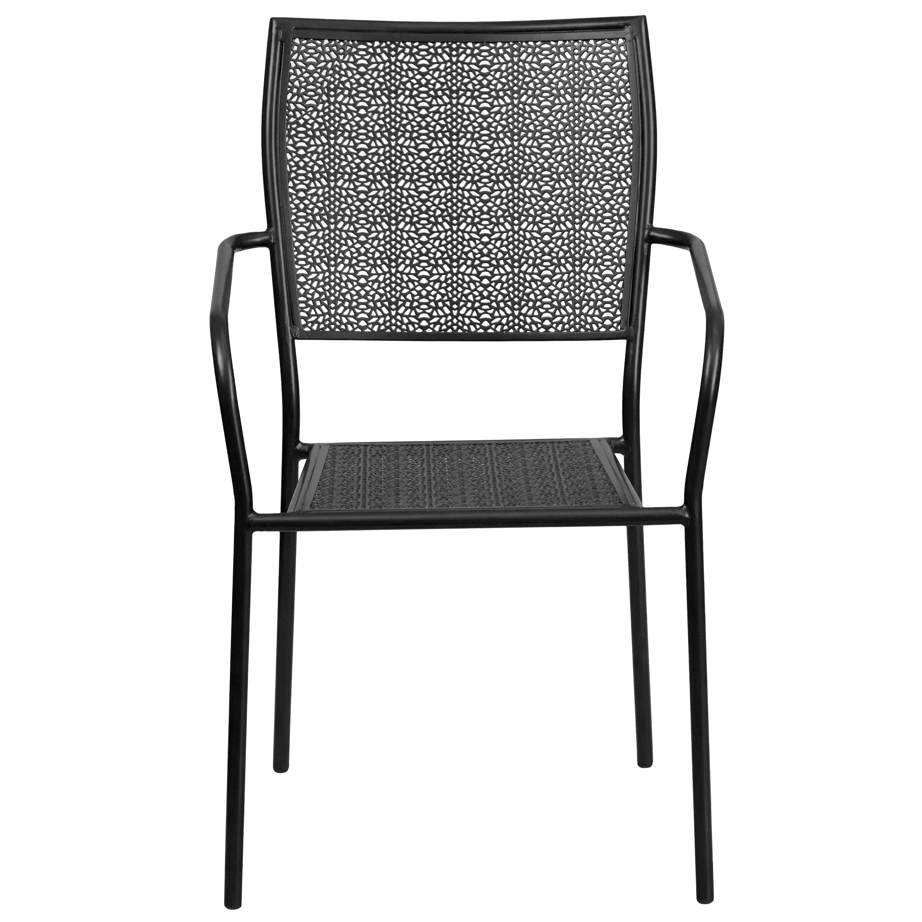 Oia Commercial Grade Black Indoor-Outdoor Steel Patio Arm Chair with Square Back