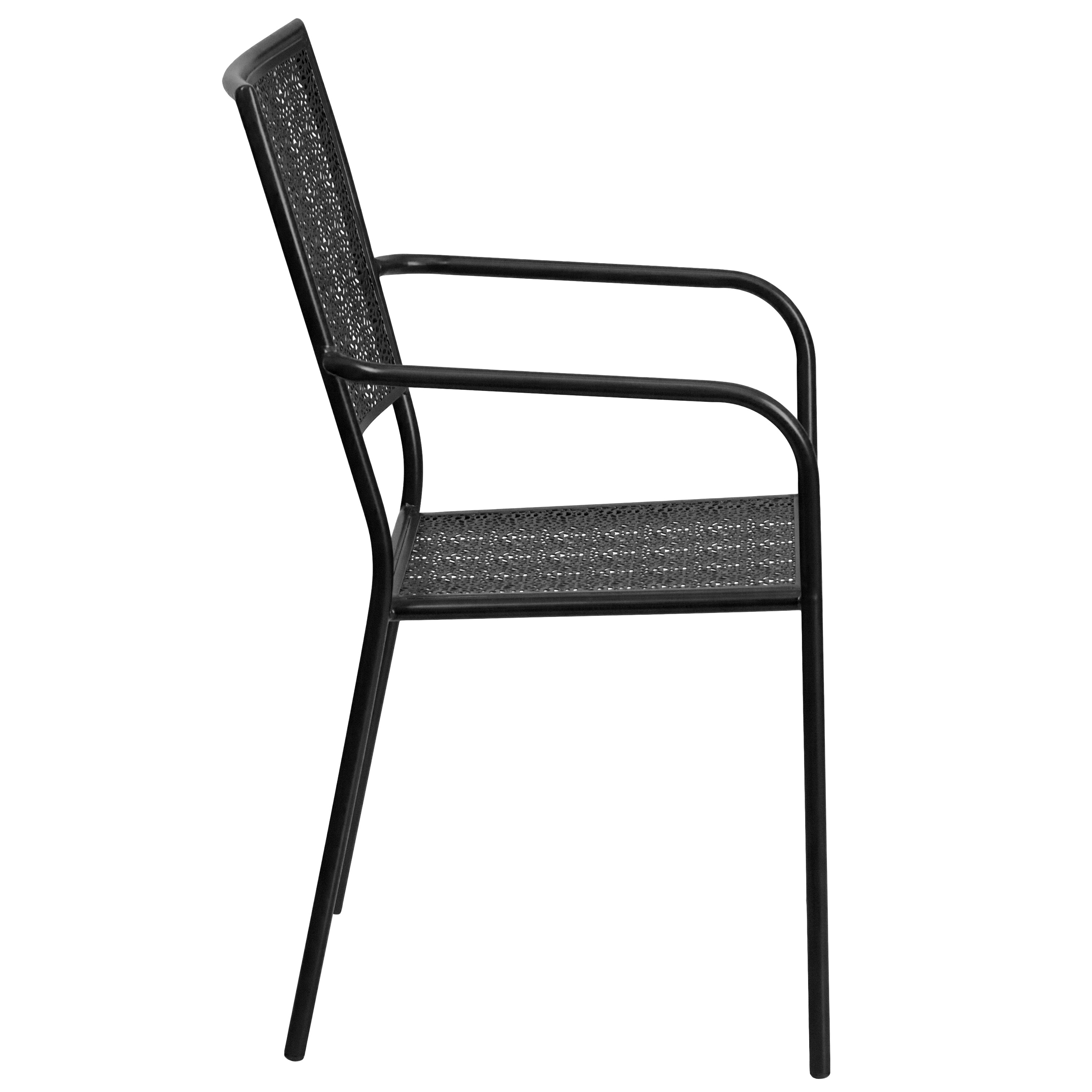 Oia Commercial Grade Black Indoor-Outdoor Steel Patio Arm Chair with Square Back