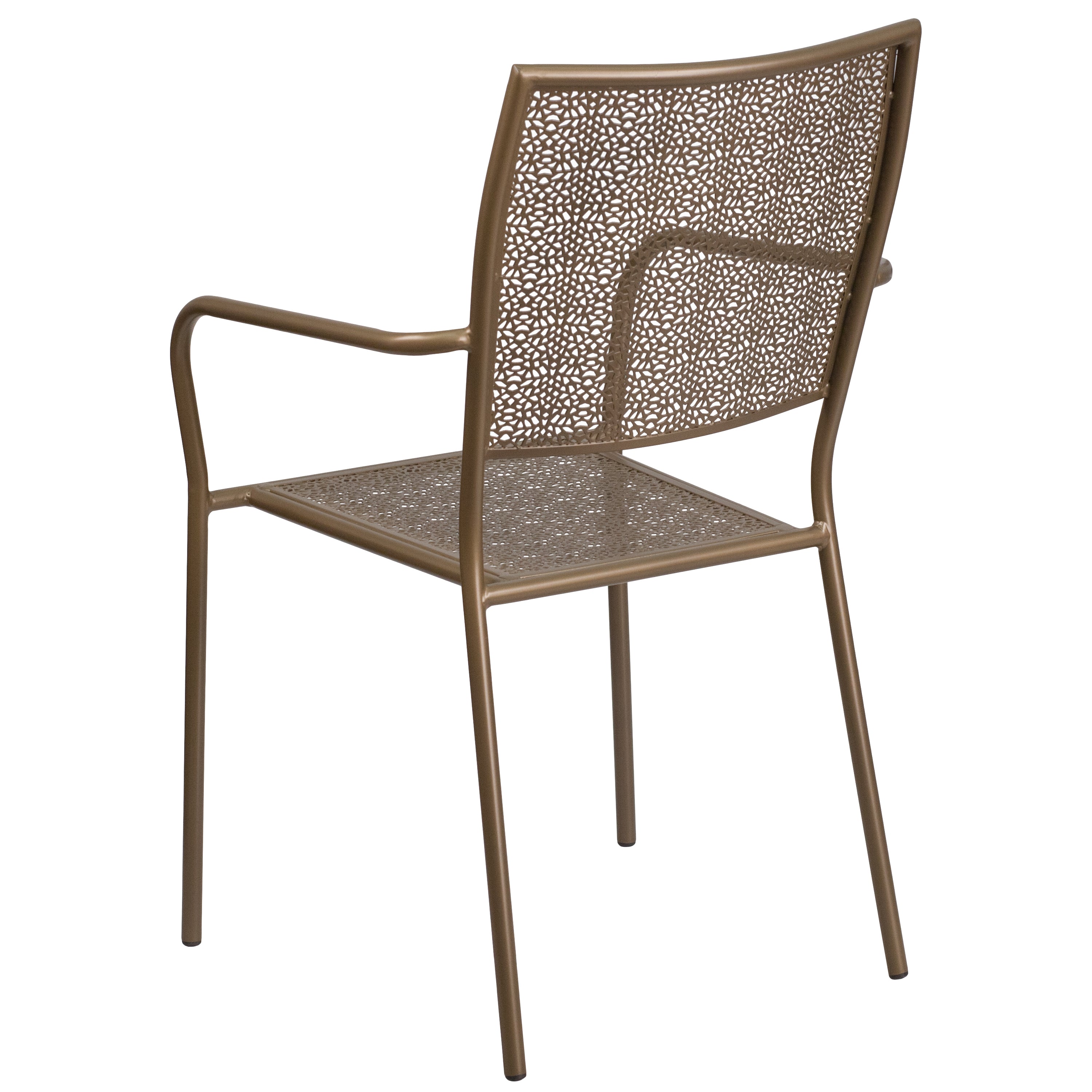 Oia Commercial Grade Gold Indoor-Outdoor Steel Patio Arm Chair with Square Back