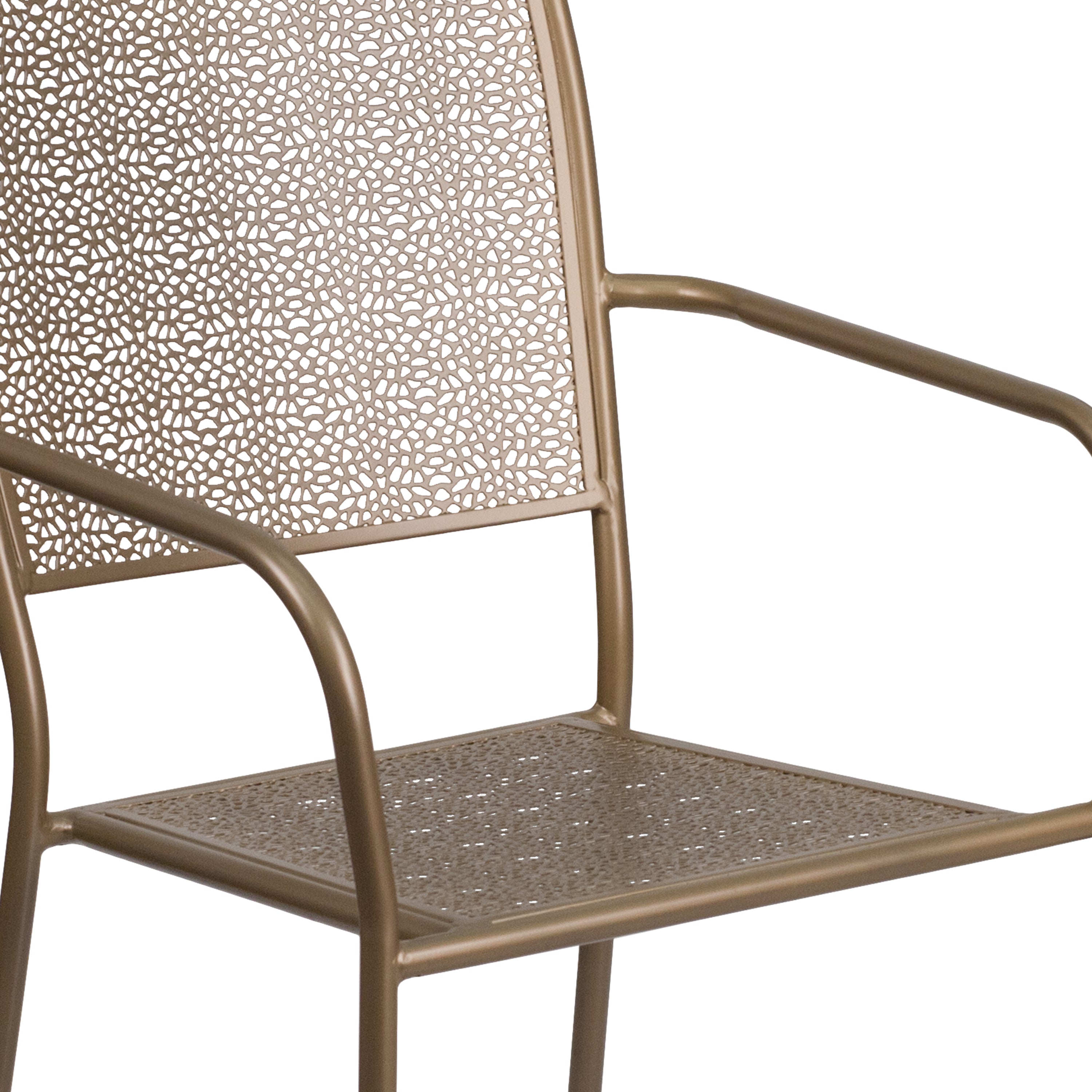 Oia Commercial Grade Gold Indoor-Outdoor Steel Patio Arm Chair with Square Back