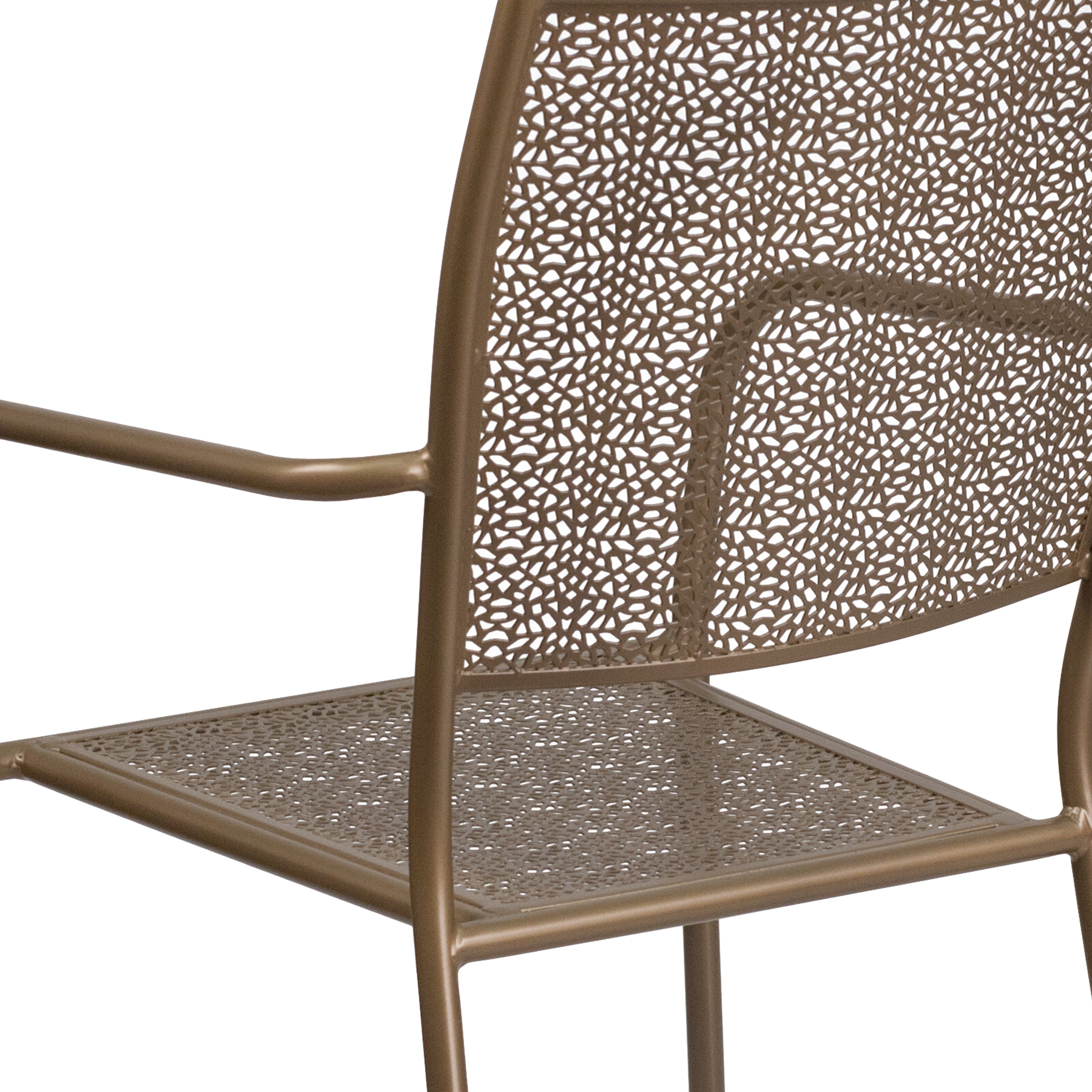 Oia Commercial Grade Gold Indoor-Outdoor Steel Patio Arm Chair with Square Back