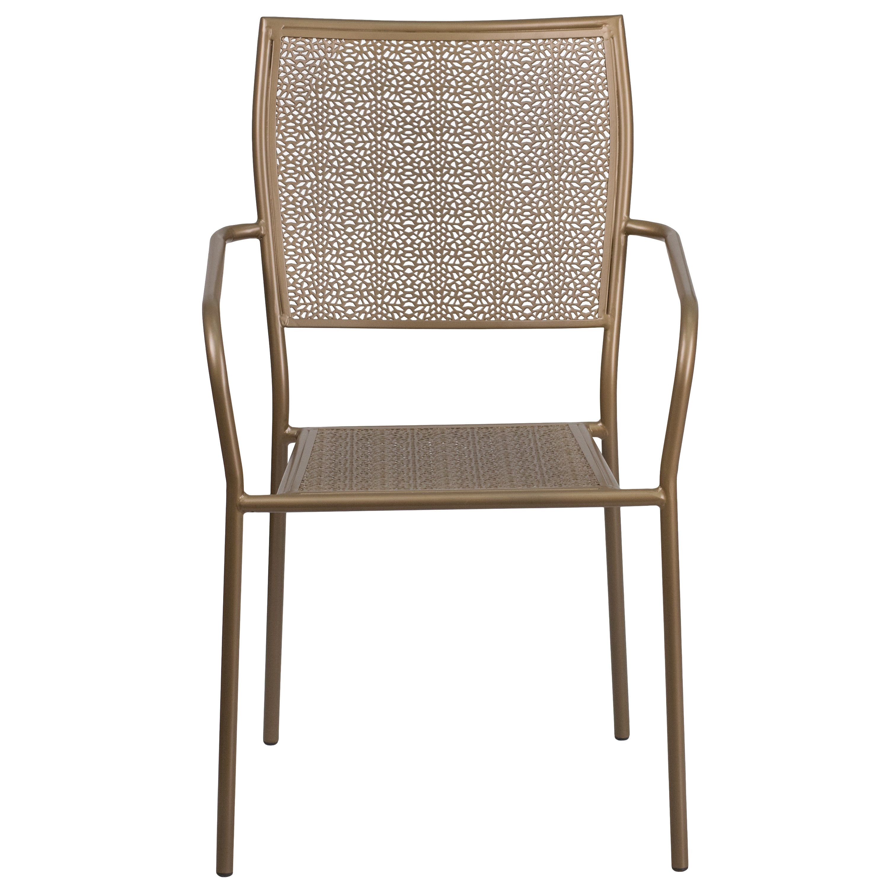 Oia Commercial Grade Gold Indoor-Outdoor Steel Patio Arm Chair with Square Back