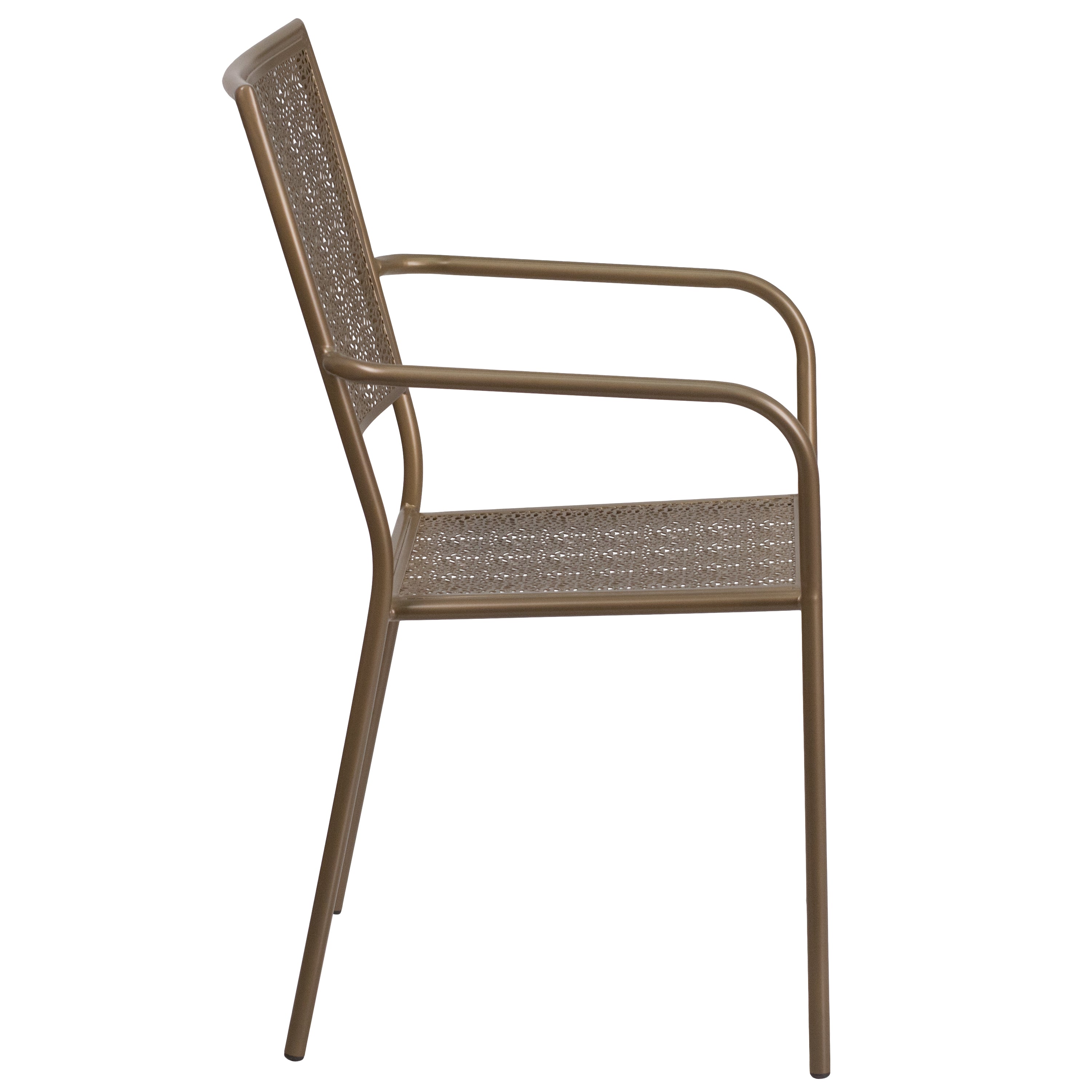 Oia Commercial Grade Gold Indoor-Outdoor Steel Patio Arm Chair with Square Back