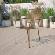 Oia Commercial Grade Gold Indoor-Outdoor Steel Patio Arm Chair with Square Back