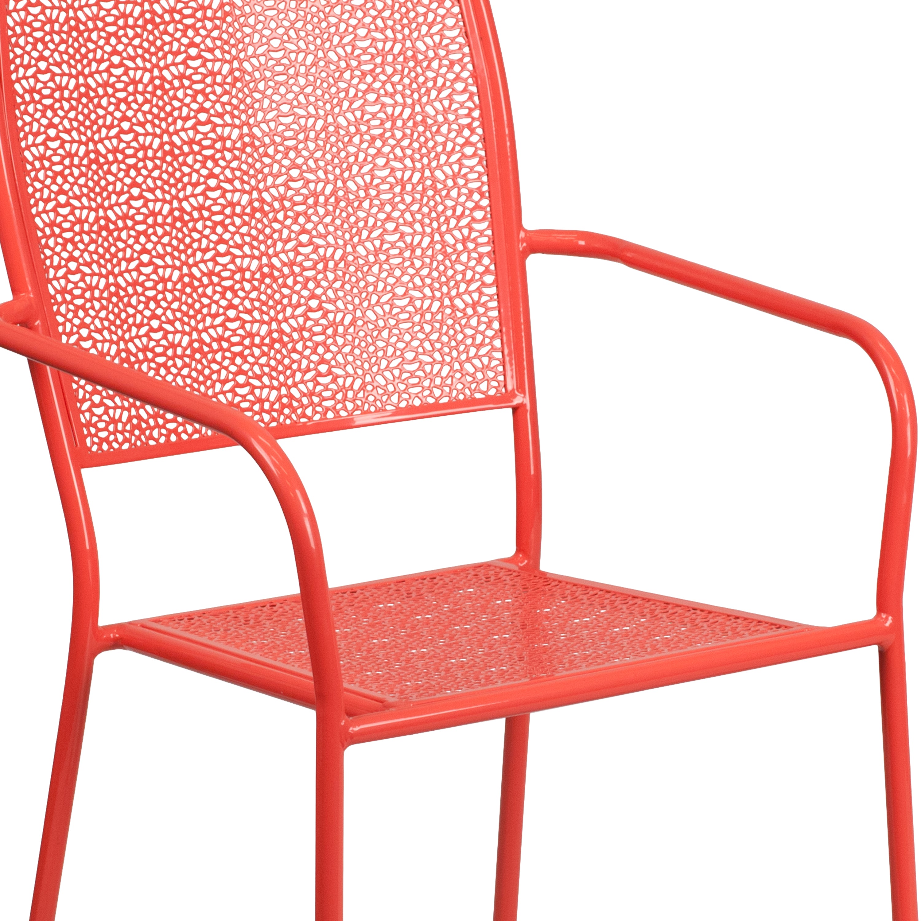 Oia Commercial Grade Coral Indoor-Outdoor Steel Patio Arm Chair with Square Back