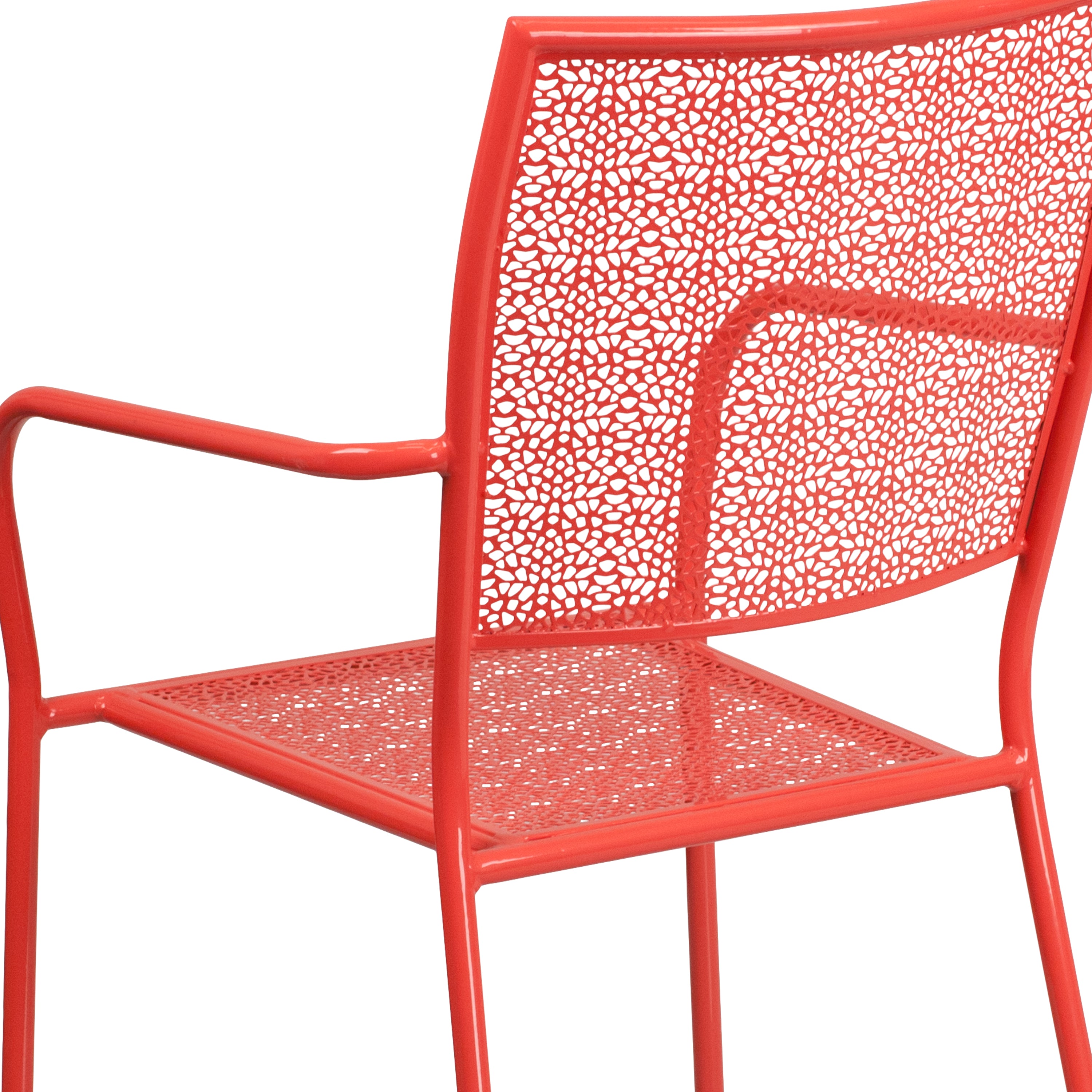 Oia Commercial Grade Coral Indoor-Outdoor Steel Patio Arm Chair with Square Back