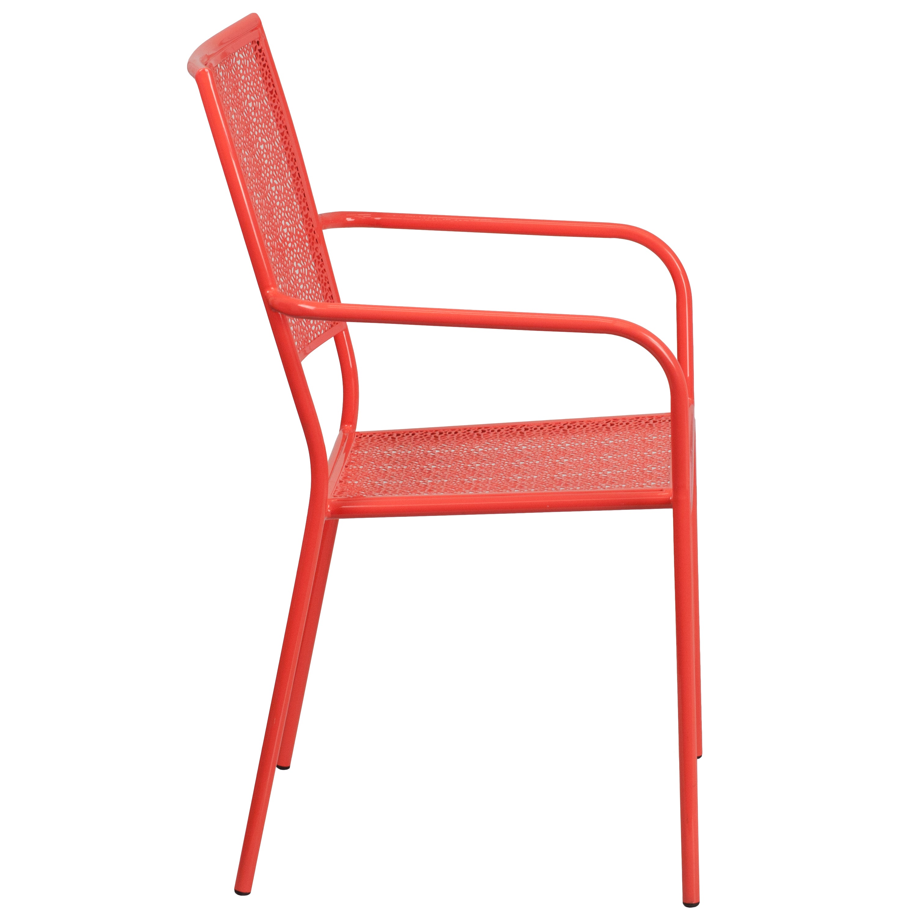 Oia Commercial Grade Coral Indoor-Outdoor Steel Patio Arm Chair with Square Back