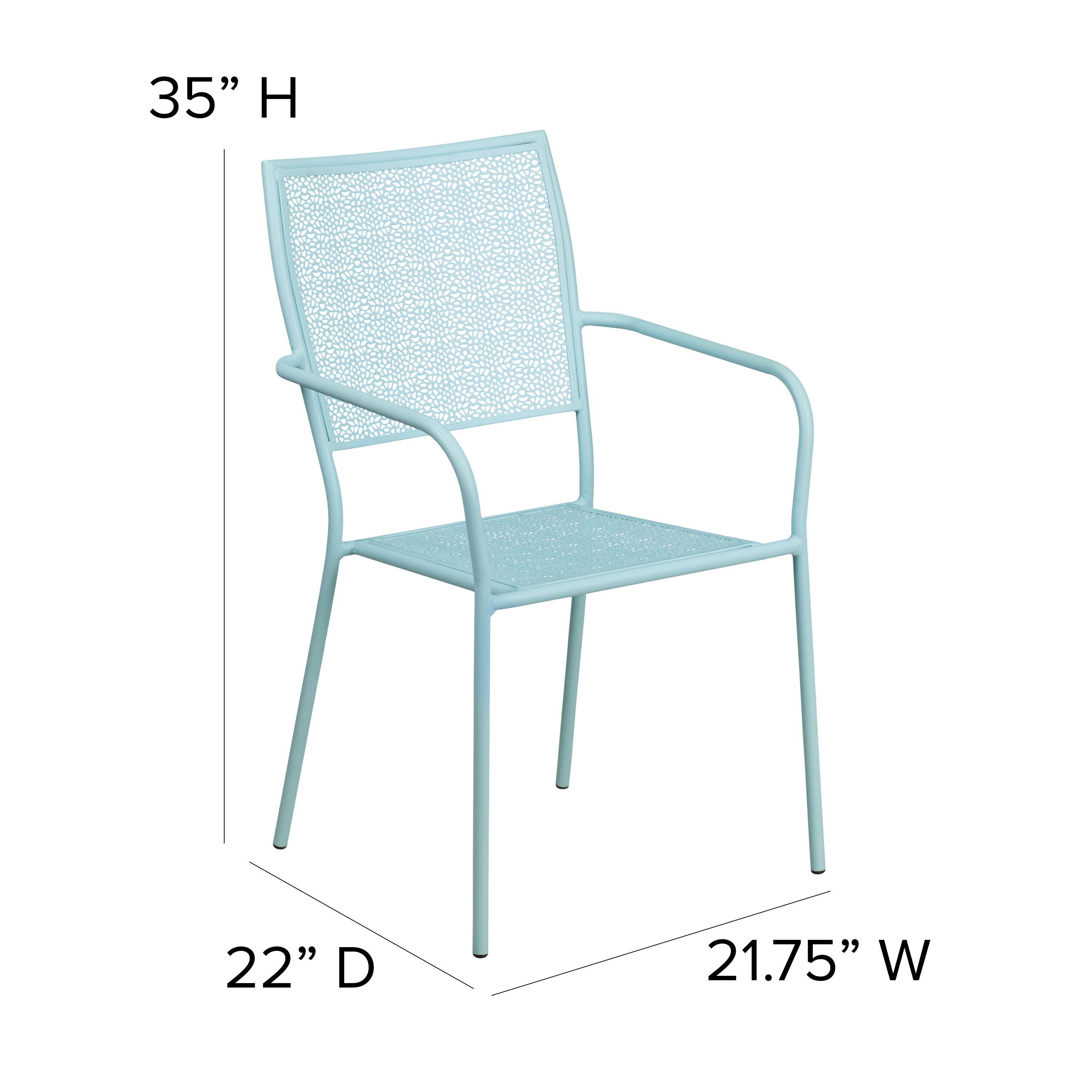 Oia Commercial Grade Sky Blue Indoor-Outdoor Steel Patio Arm Chair with Square Back