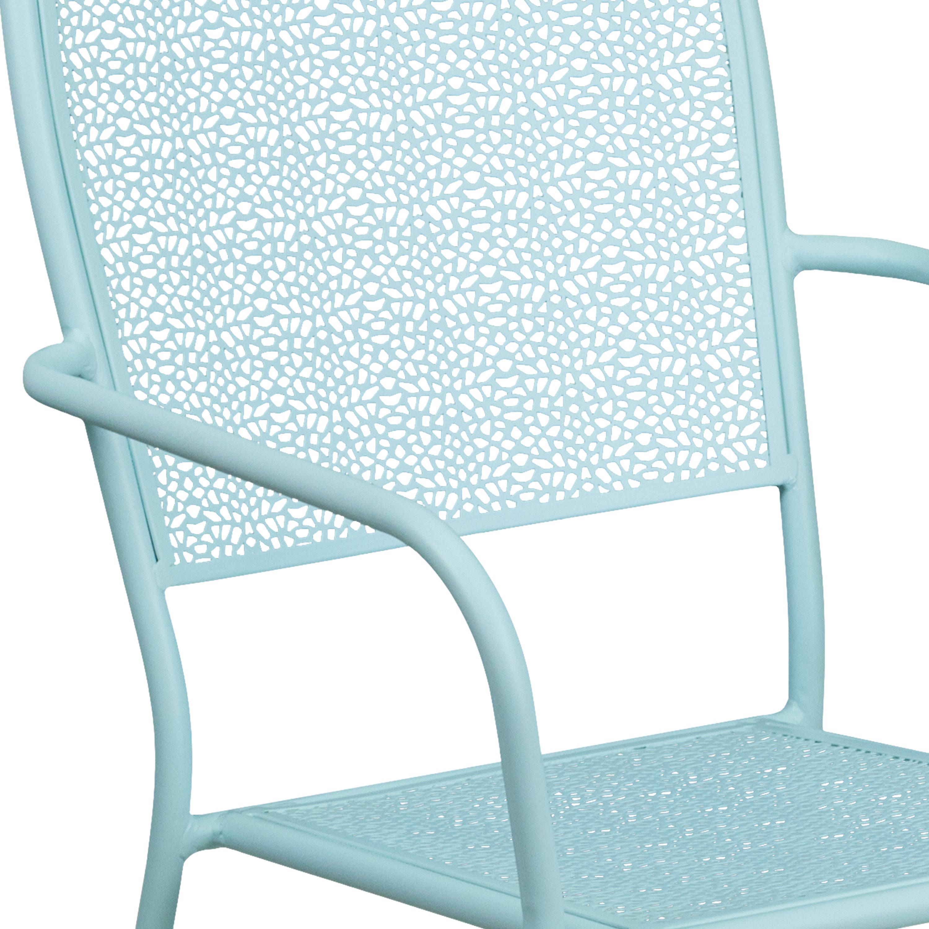 Oia Commercial Grade Sky Blue Indoor-Outdoor Steel Patio Arm Chair with Square Back