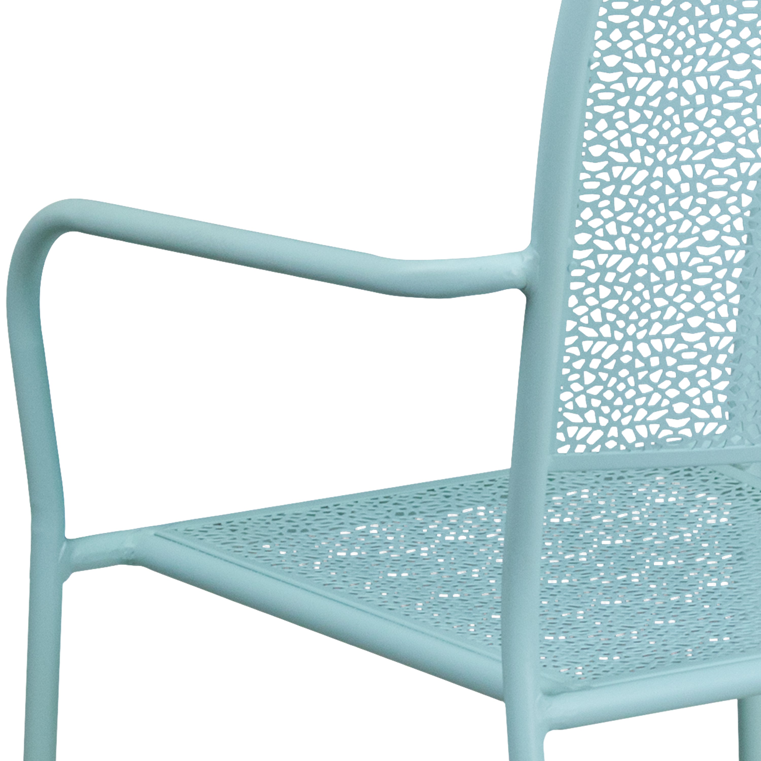 Oia Commercial Grade Sky Blue Indoor-Outdoor Steel Patio Arm Chair with Square Back