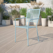 Oia Commercial Grade Sky Blue Indoor-Outdoor Steel Patio Arm Chair with Square Back