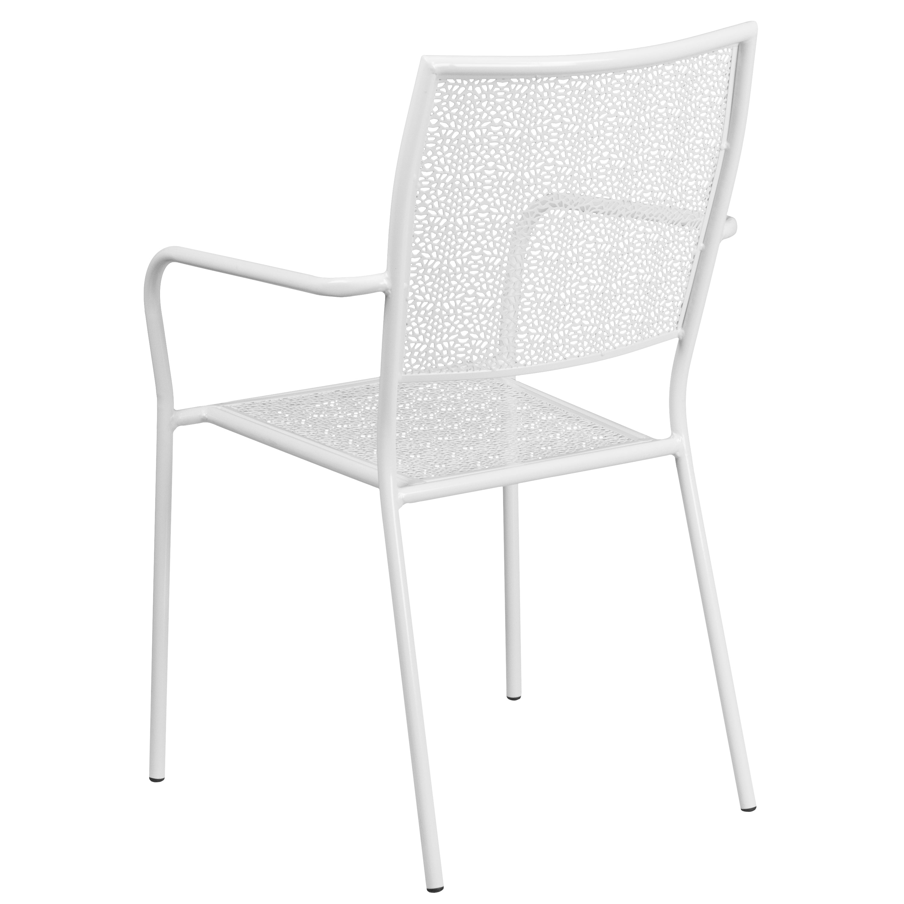 Oia Commercial Grade White Indoor-Outdoor Steel Patio Arm Chair with Square Back