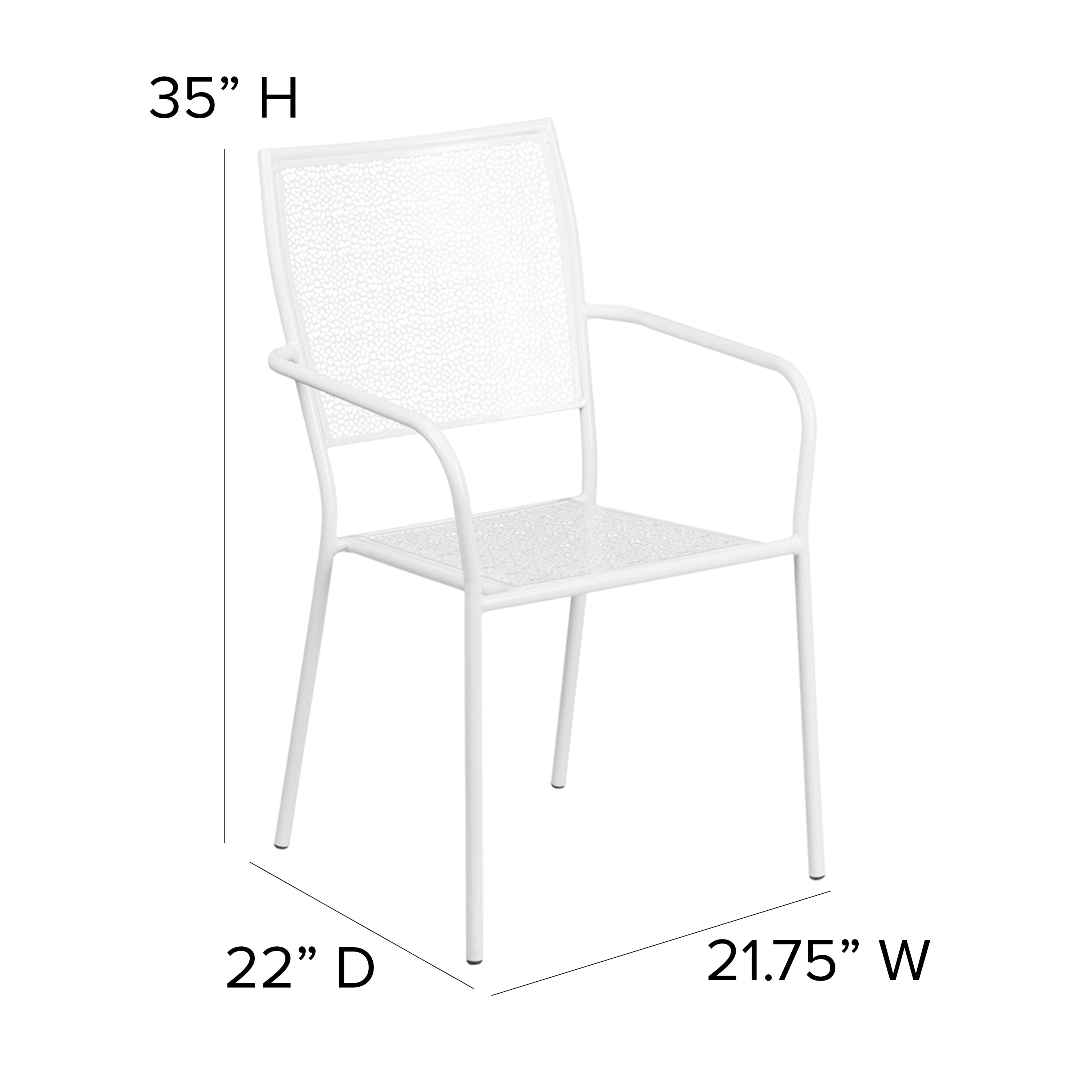 Oia Commercial Grade White Indoor-Outdoor Steel Patio Arm Chair with Square Back