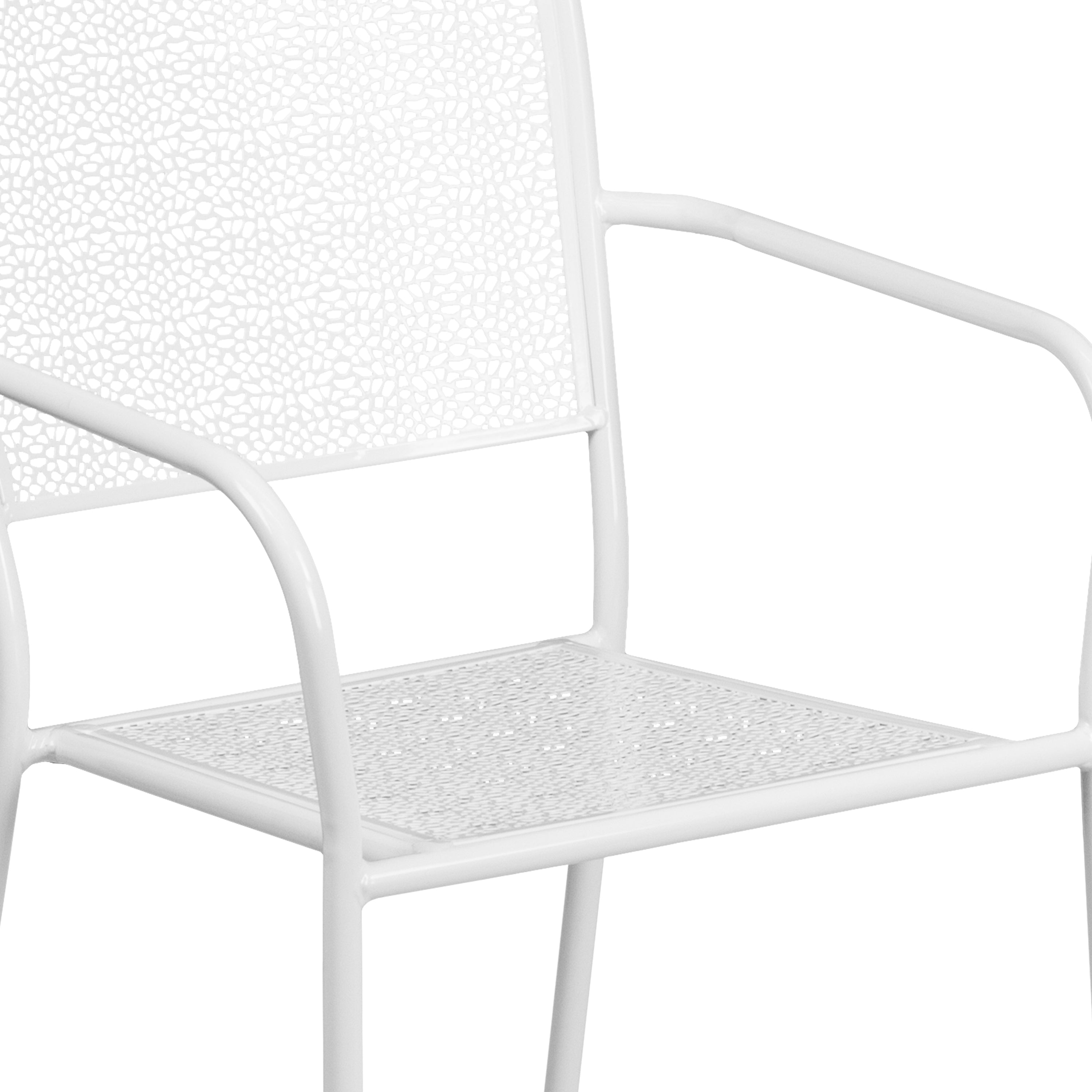 Oia Commercial Grade White Indoor-Outdoor Steel Patio Arm Chair with Square Back