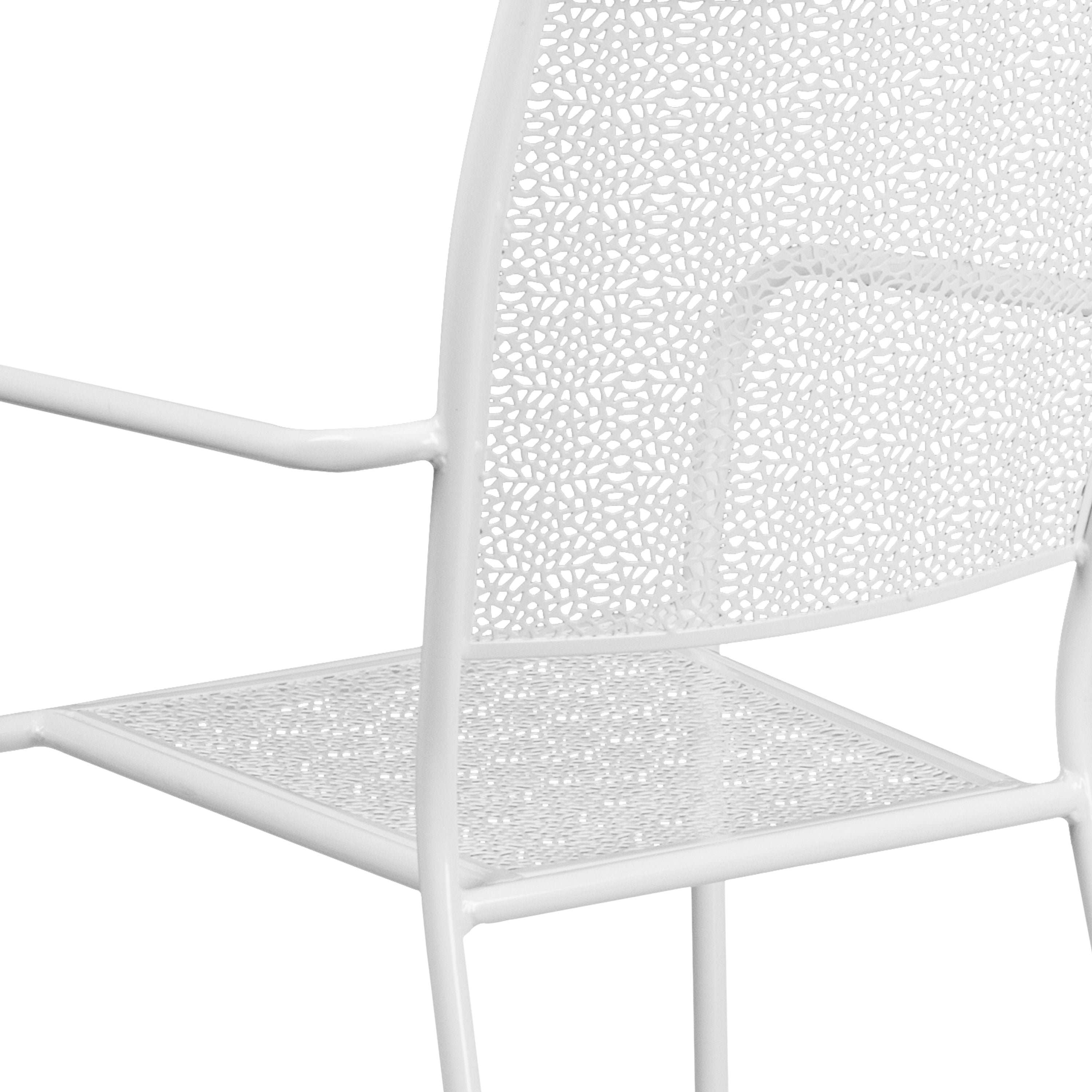 Oia Commercial Grade White Indoor-Outdoor Steel Patio Arm Chair with Square Back
