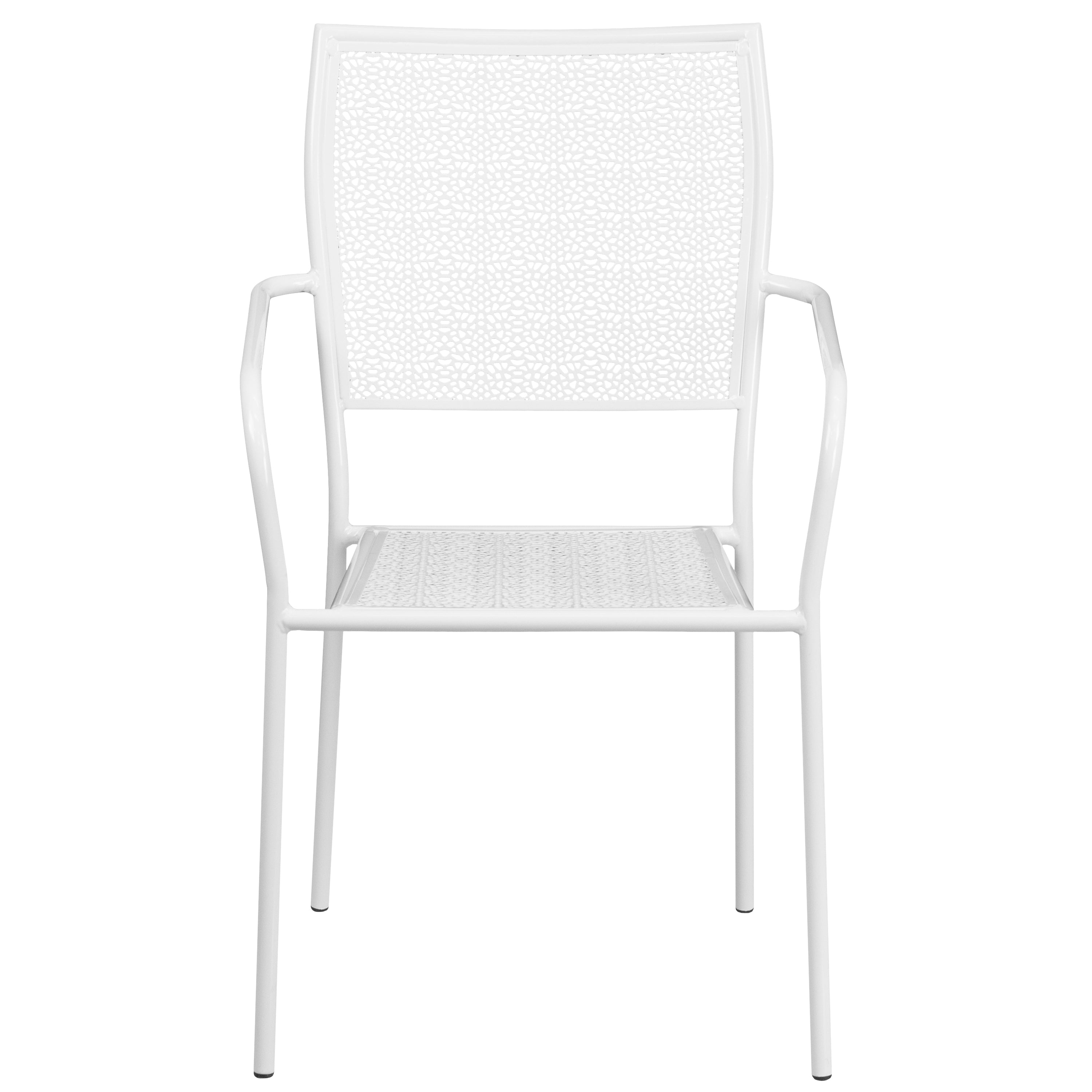 Oia Commercial Grade White Indoor-Outdoor Steel Patio Arm Chair with Square Back