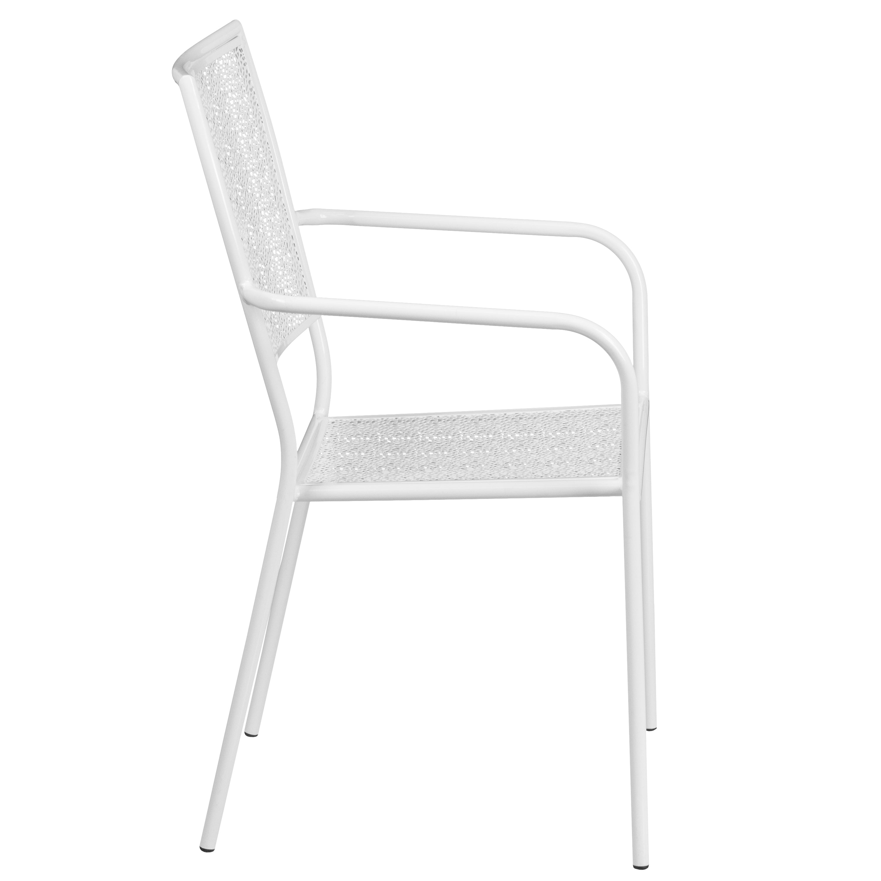 Oia Commercial Grade White Indoor-Outdoor Steel Patio Arm Chair with Square Back