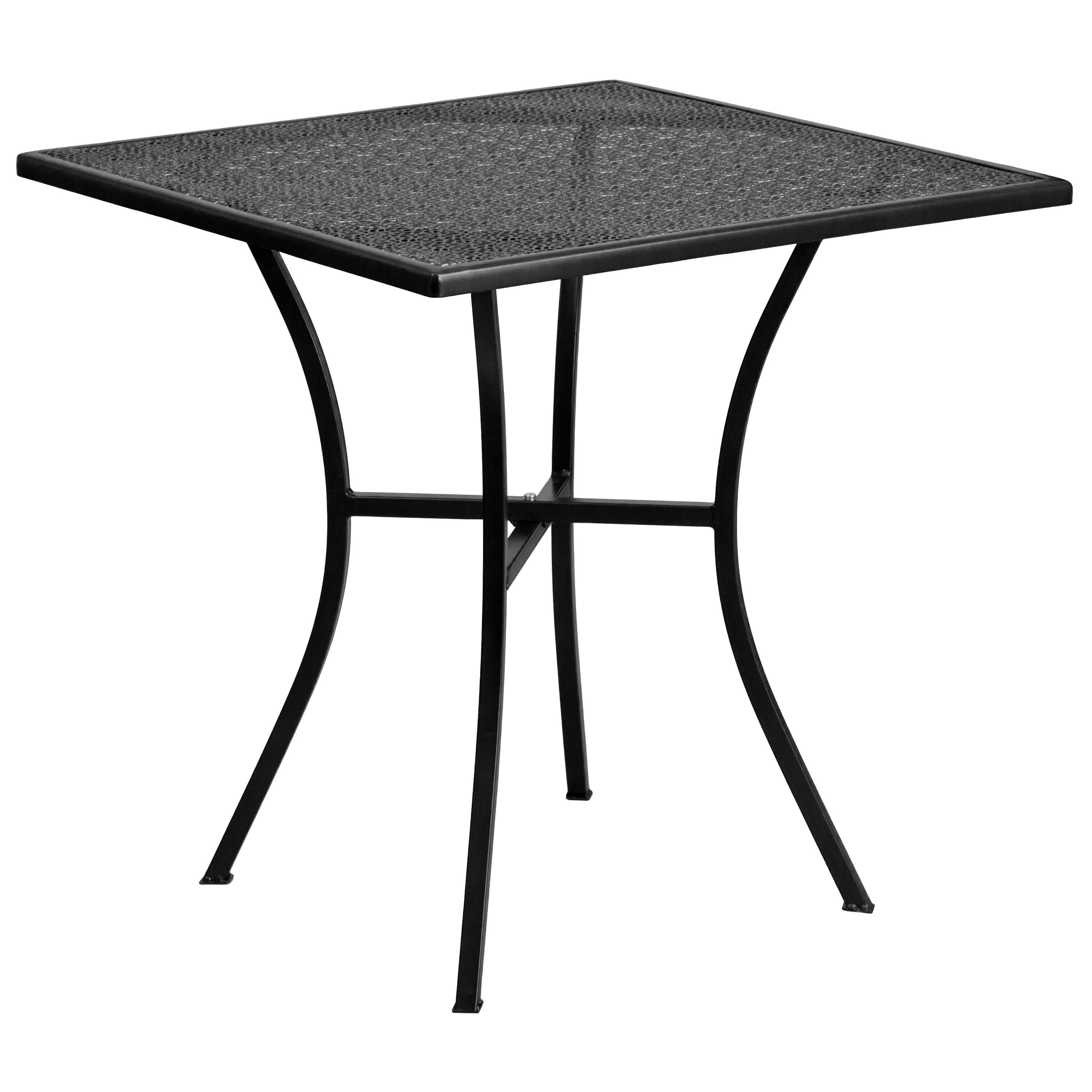 Oia Commercial Grade 28" Square Black Indoor-Outdoor Steel Patio Table Set with 4 Round Back Chairs
