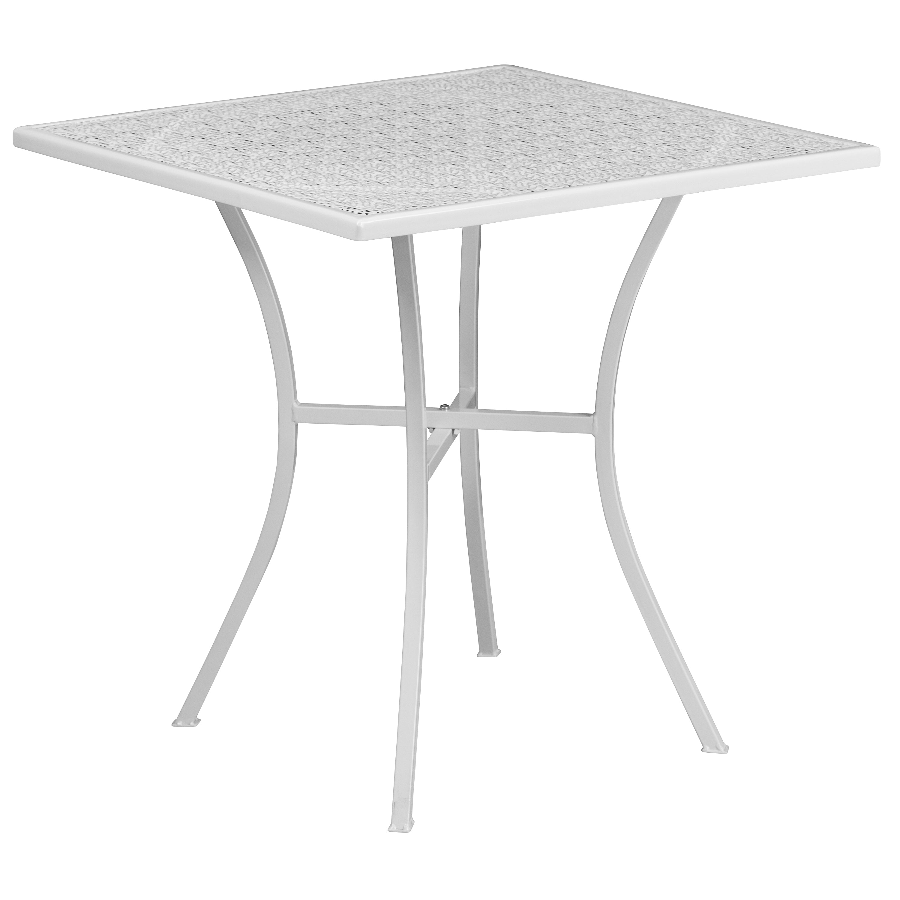 Oia Commercial Grade 28" Square White Indoor-Outdoor Steel Patio Table Set with 4 Round Back Chairs