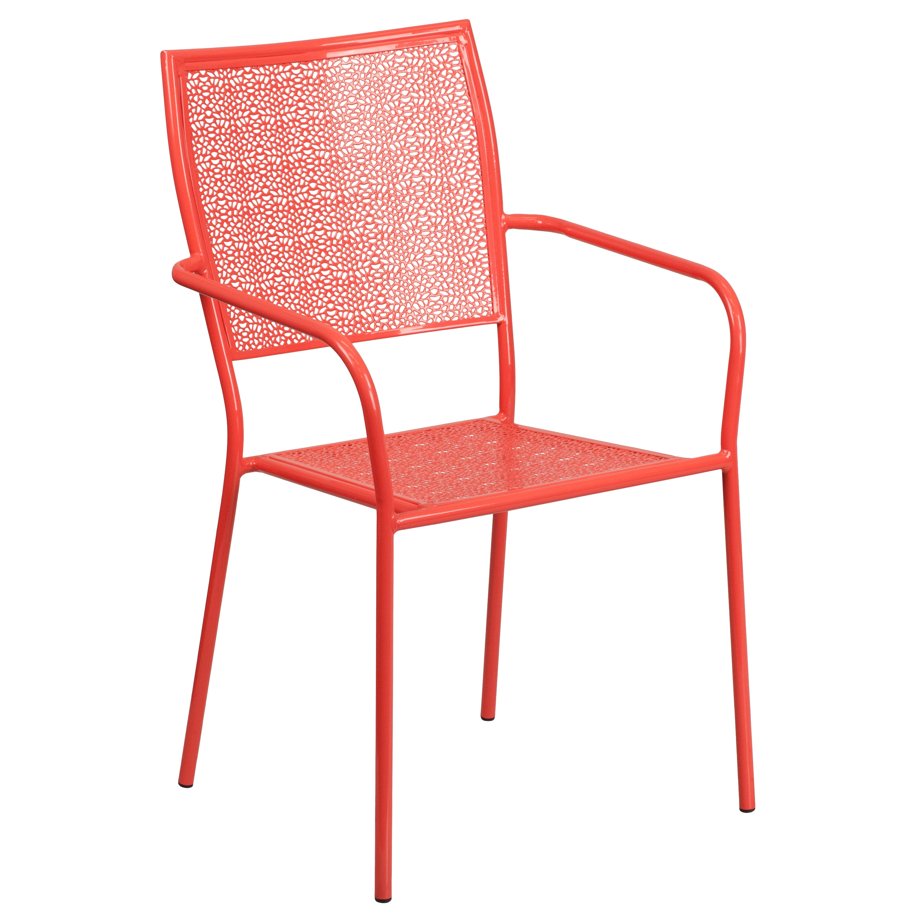 Oia Commercial Grade 28" Square Coral Indoor-Outdoor Steel Folding Patio Table Set with 4 Square Back Chairs