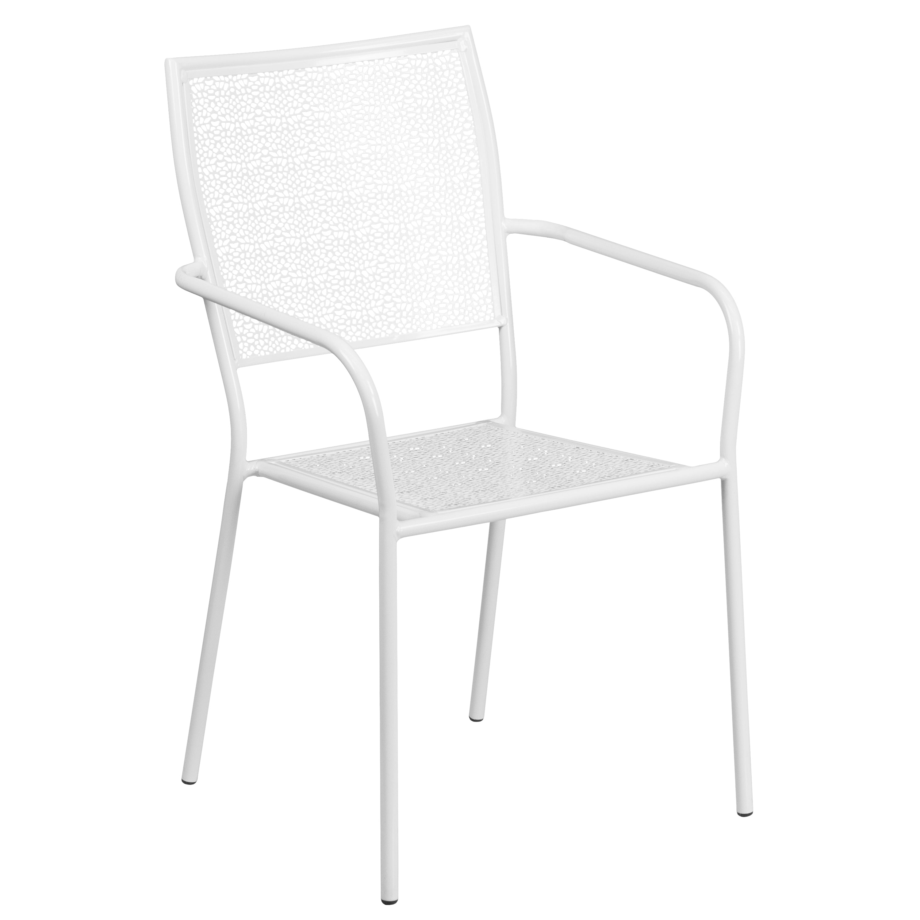 Oia Commercial Grade 28" Square White Indoor-Outdoor Steel Folding Patio Table Set with 4 Square Back Chairs